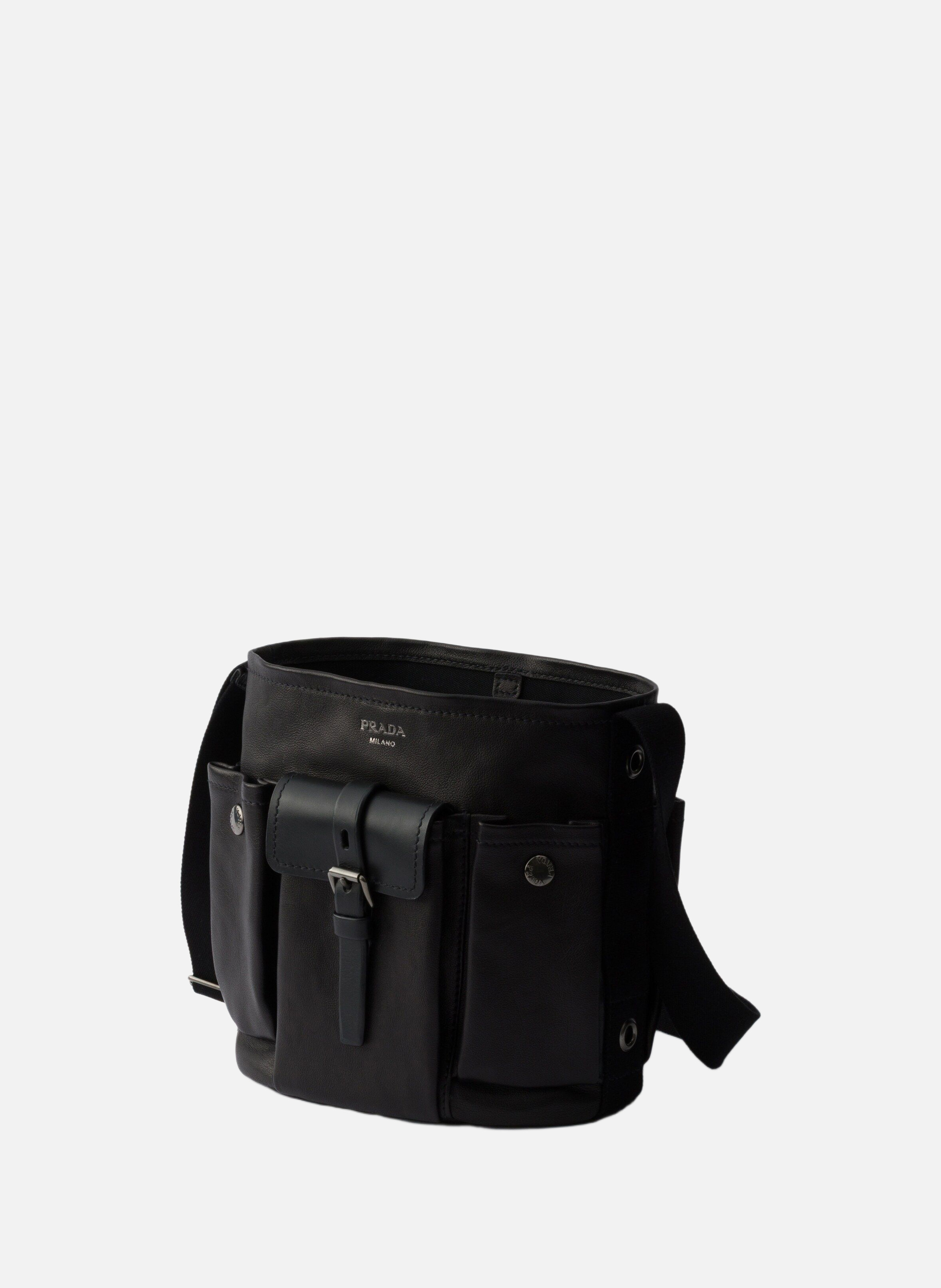 Mini sac seau prada route en cuir PRADA Noir