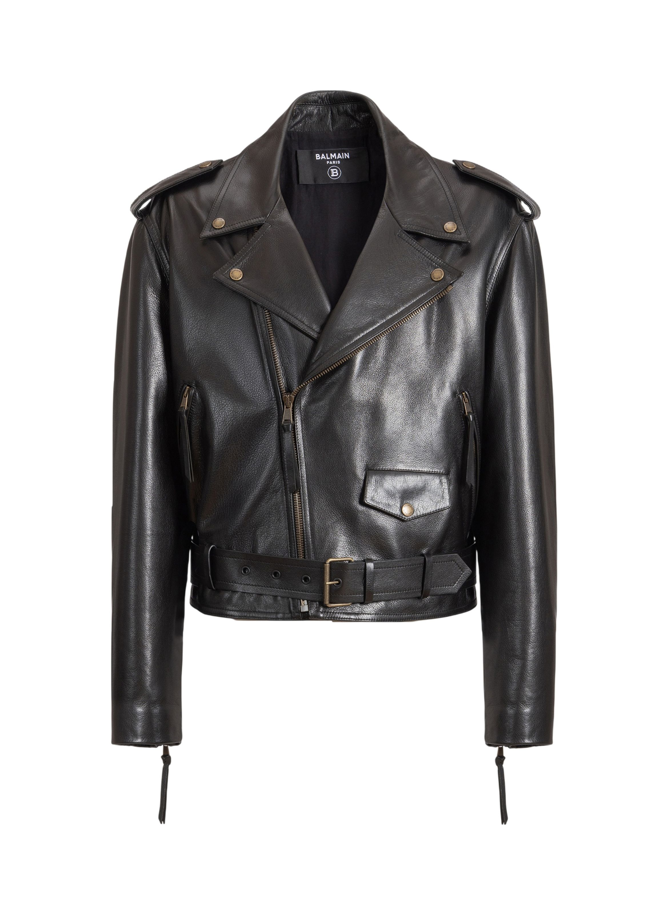Veste biker en cuir texturé BALMAIN Noir
