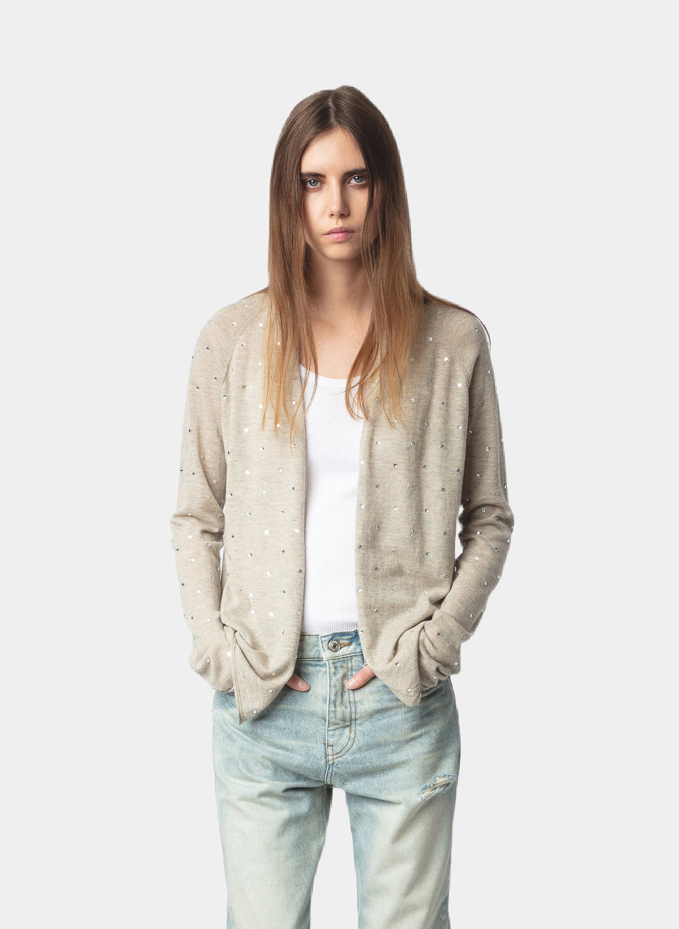 Cardigan à strass en cachemire daffy ZADIG&VOLTAIRE Beige