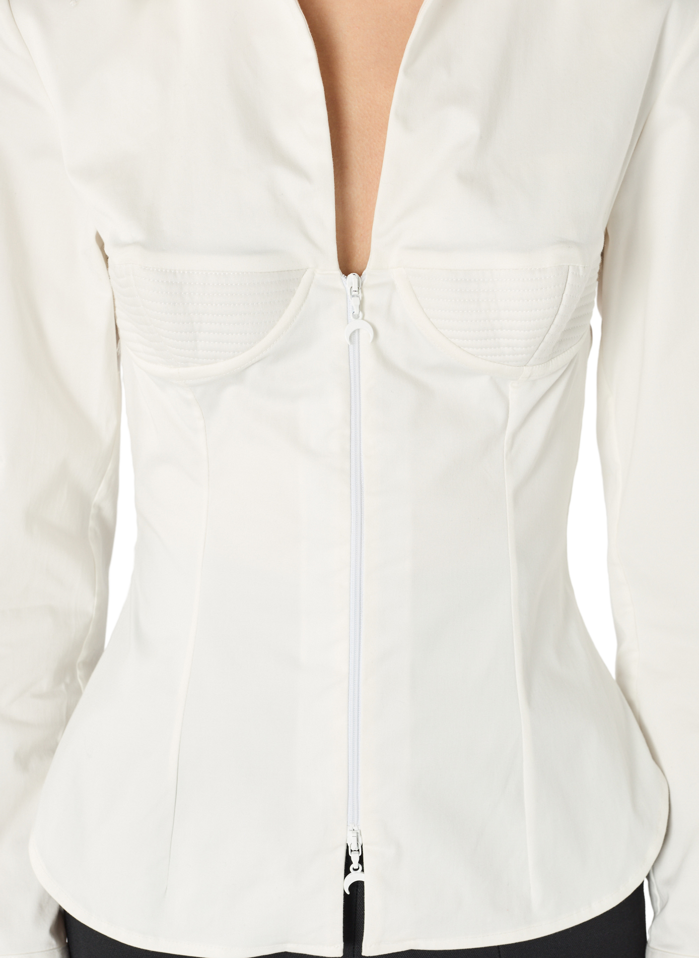 Chemise zippée en percale stretch deadstock MARINE SERRE Blanc