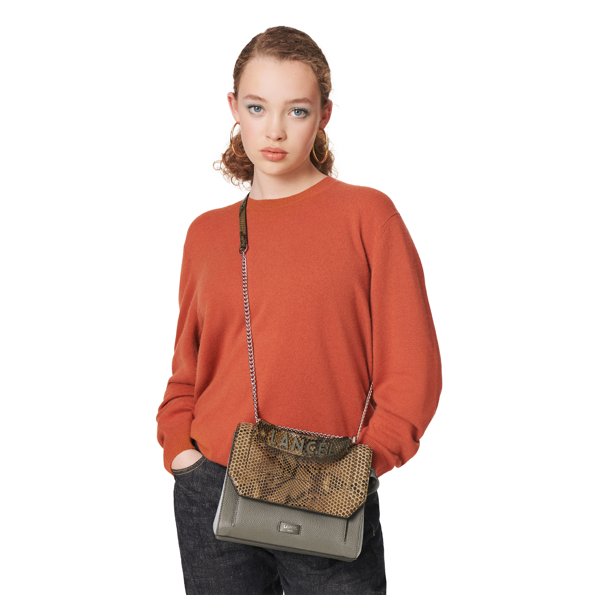 Sac rabat ninon de lancel en cuir de vachette graine & python LANCEL Gris
