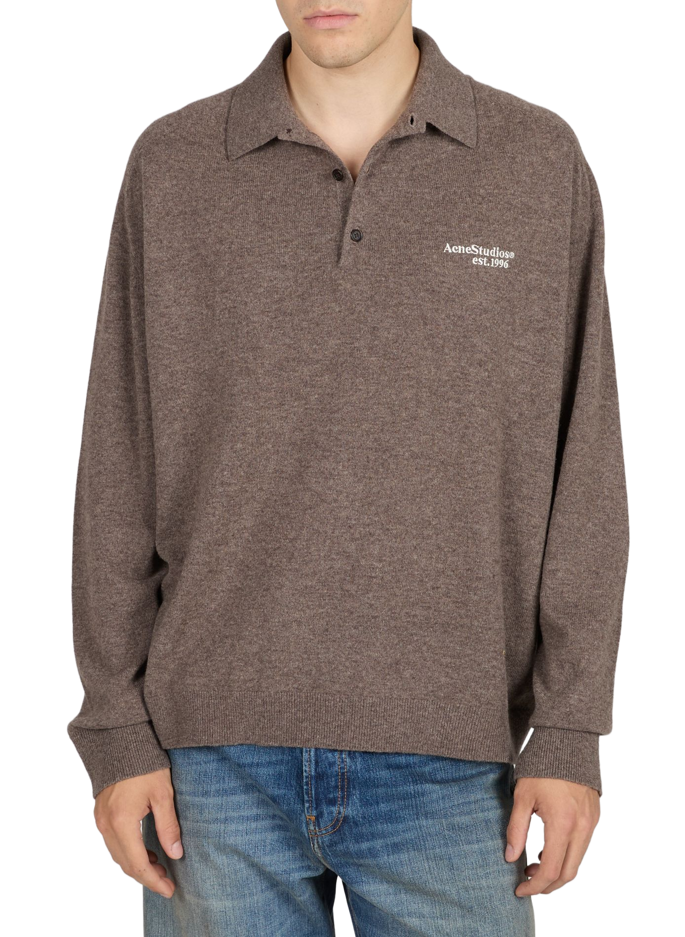 Pull col polo ample en laine ACNE STUDIOS Marron