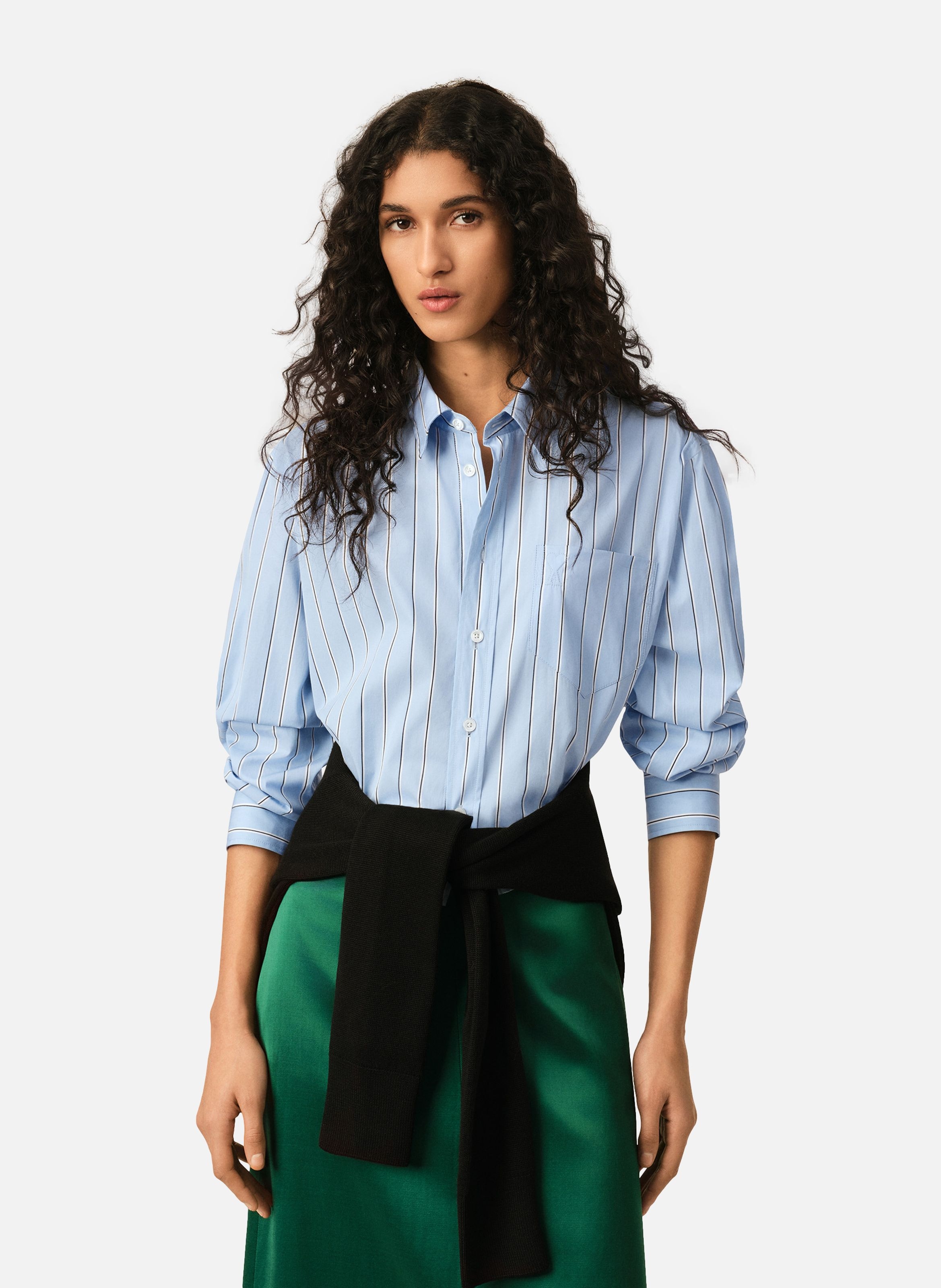 Chemise courte manches longues en coton AMI PARIS Bleu