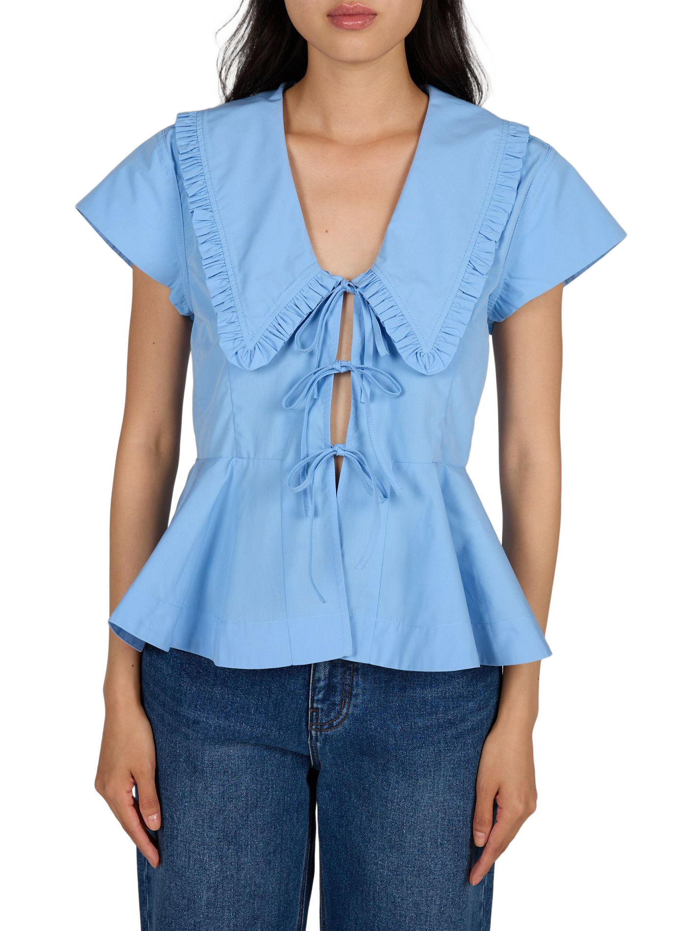 Ruffled cotton Blouse GANNI Blue