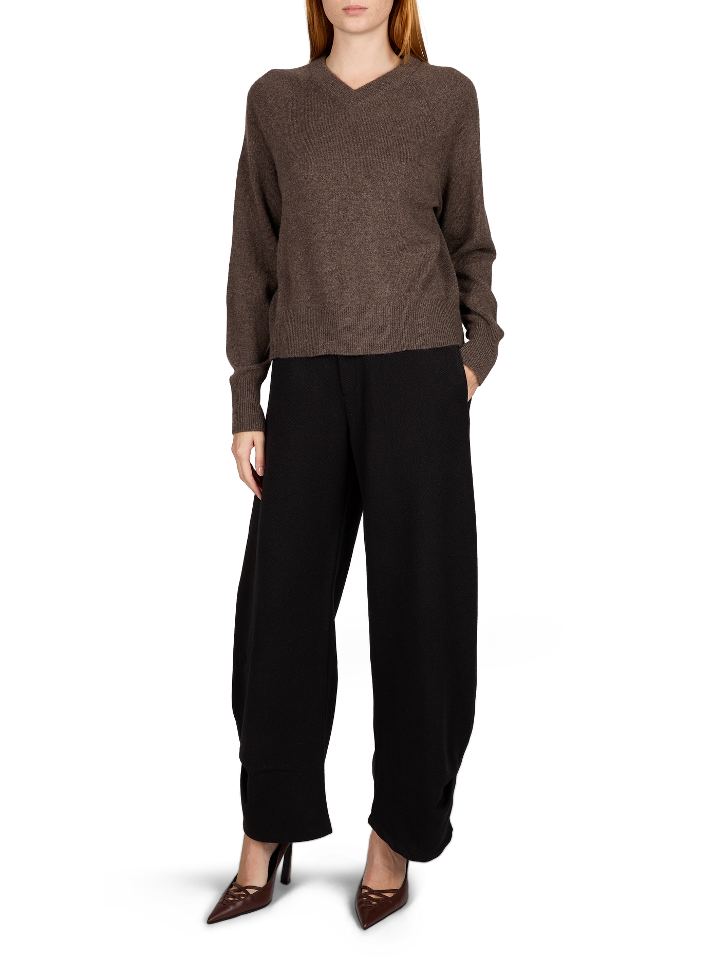 Oversized V-neck cashmere sweater MAX MARA WEEK END Brown