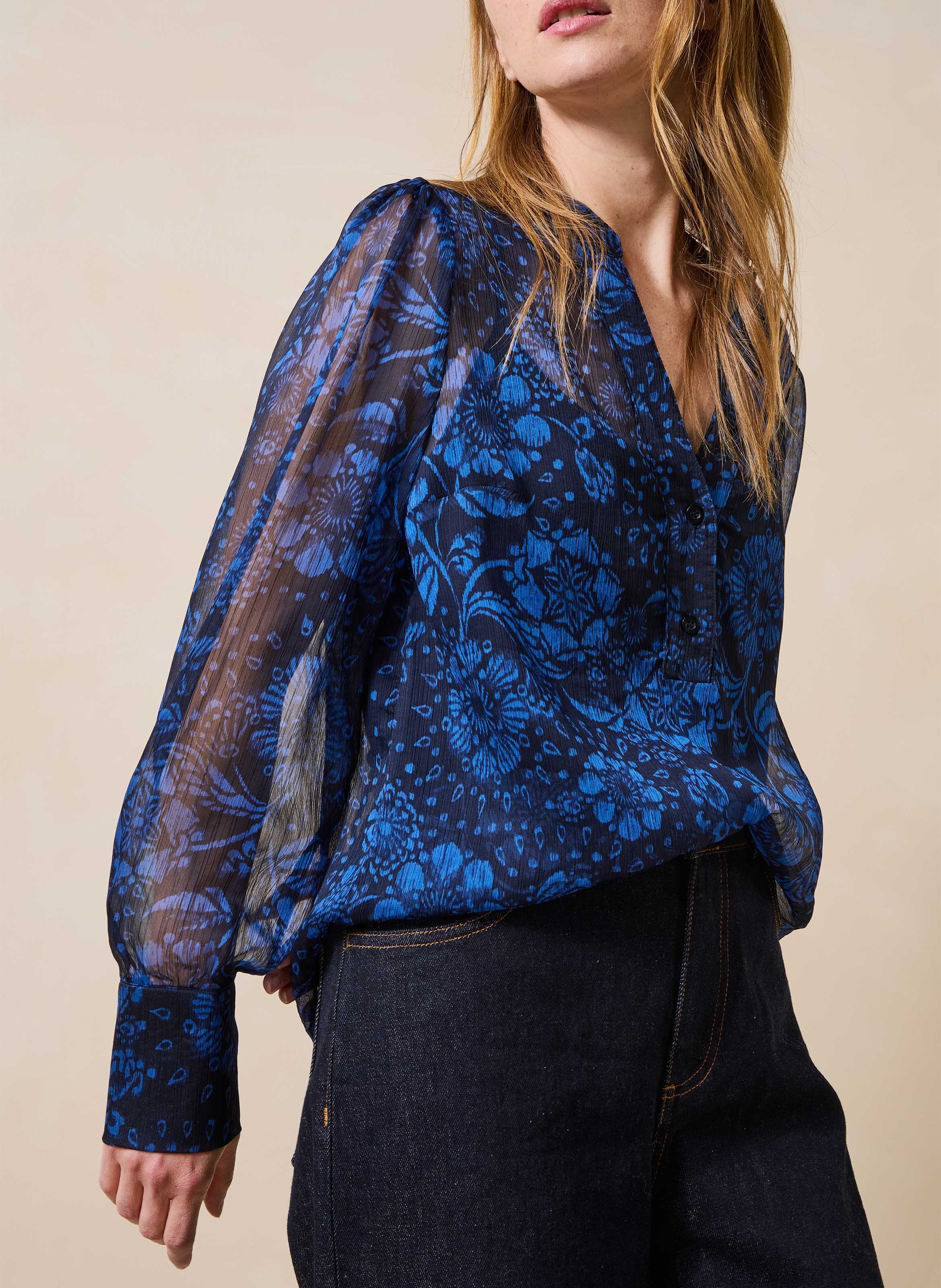 Ruimvallende top met bloemenprint LA FEE MARABOUTEE Blauw