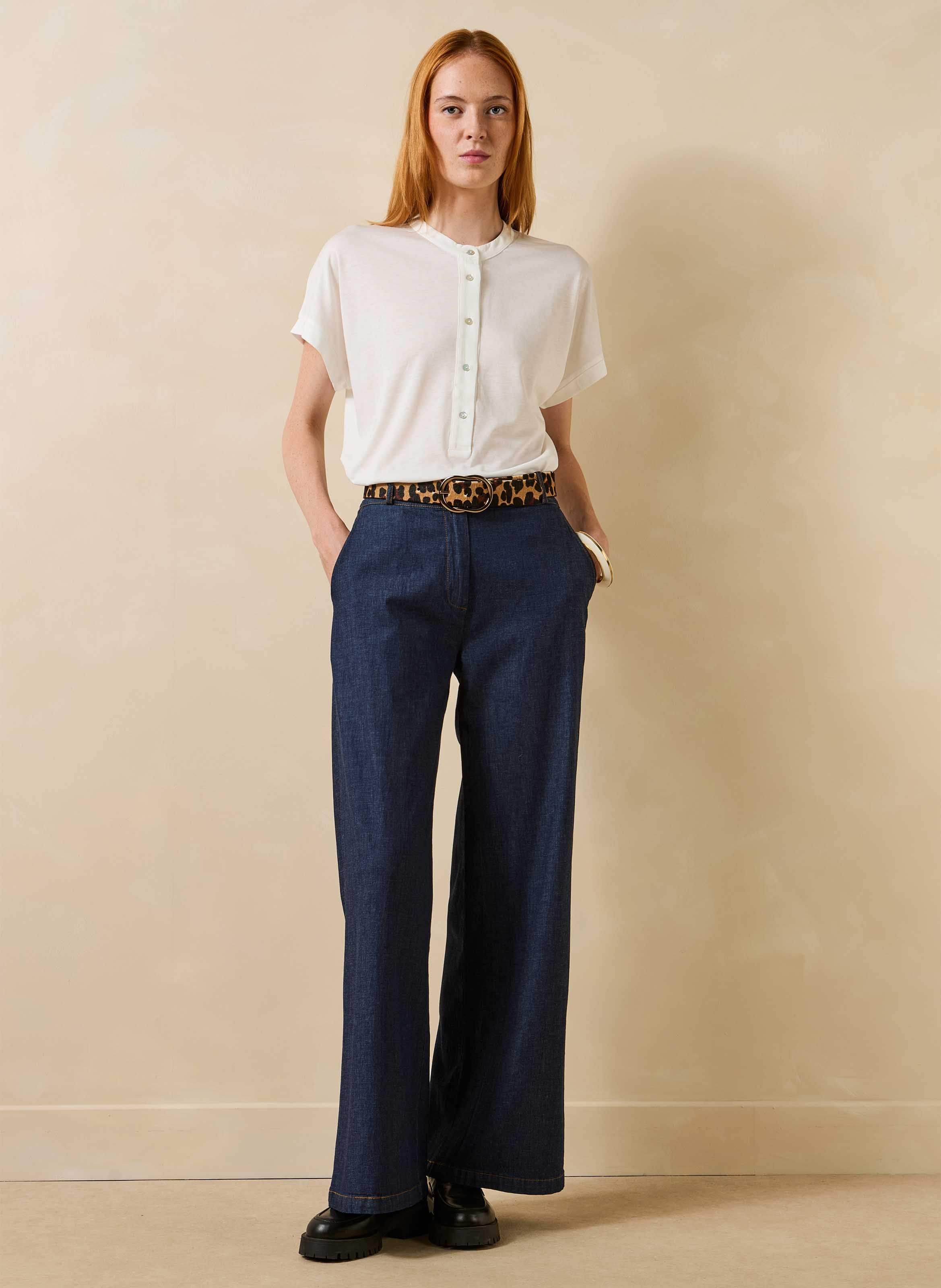 Hoge taille flared jeans van katoenmix LA FEE MARABOUTEE Blauw