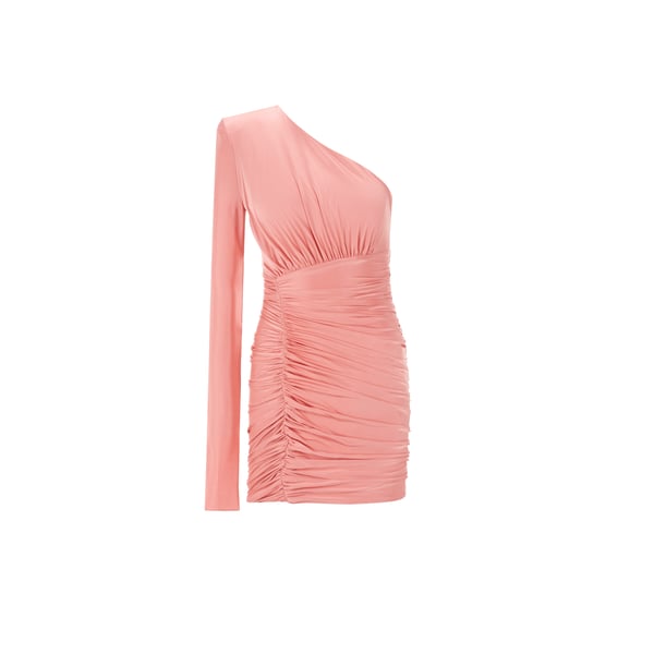 Robe satinée asymétrique et drapée