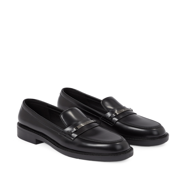 Calvin Klein Calfskin Leather Loafers In Black