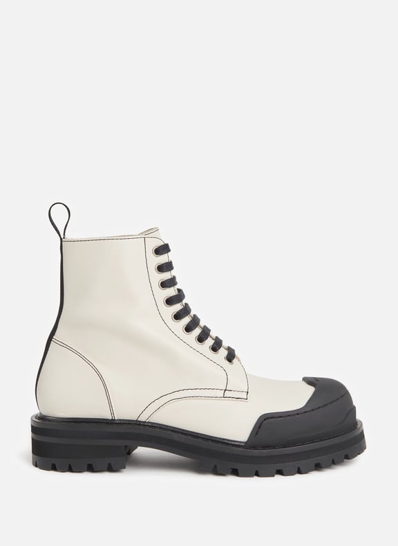 Beige Leather lace up ankle boots