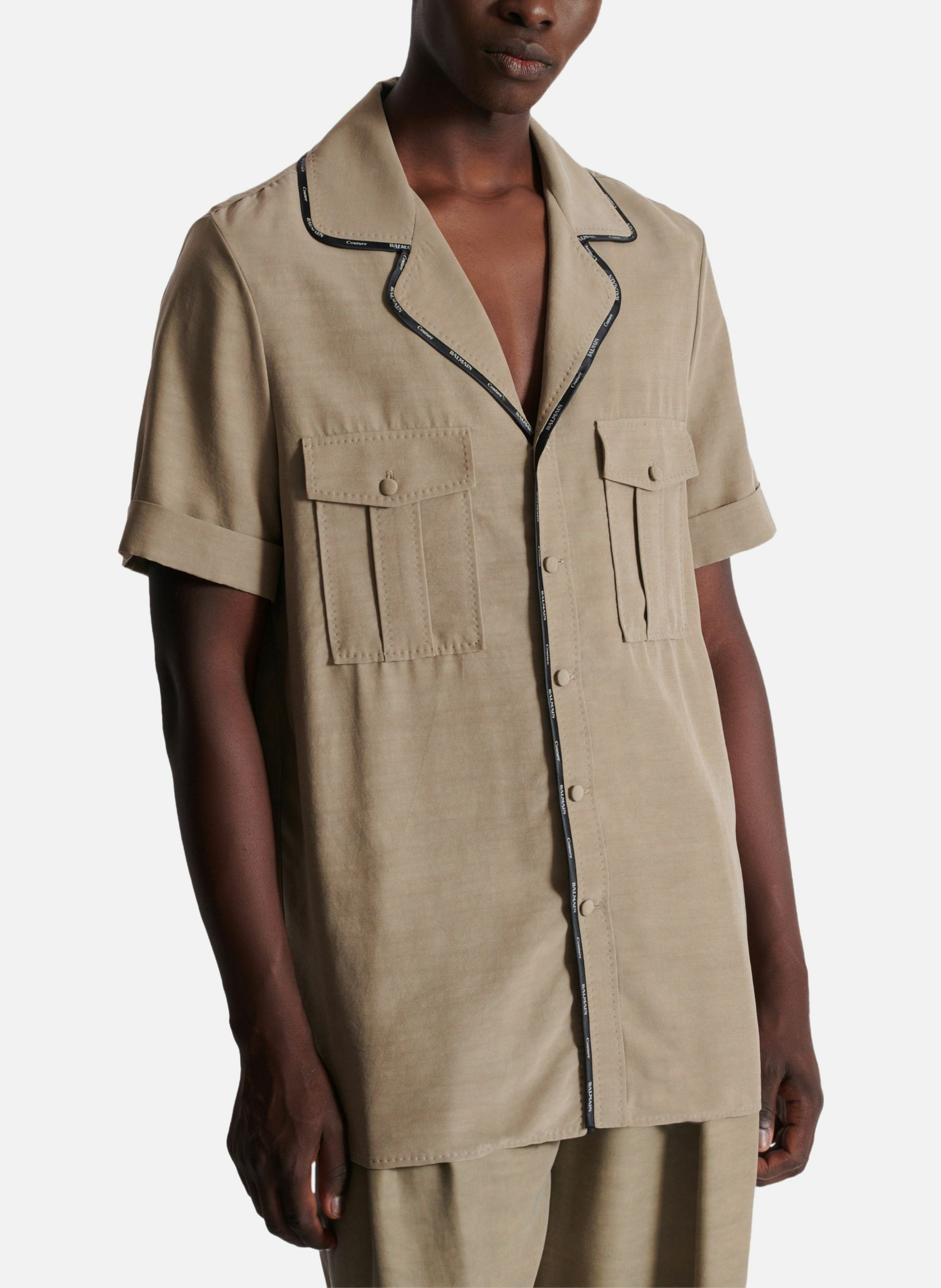 Chemise pyjama en cupro avec poches BALMAIN Marron