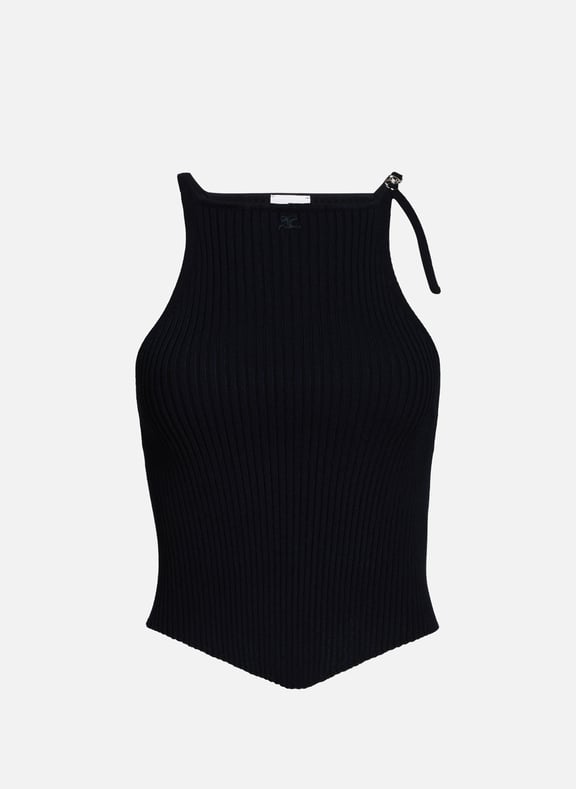 Top en maille côtelé en pointe Bleu by COURRÈGES COURRÈGES Top en maille côtelé en pointe Bleu