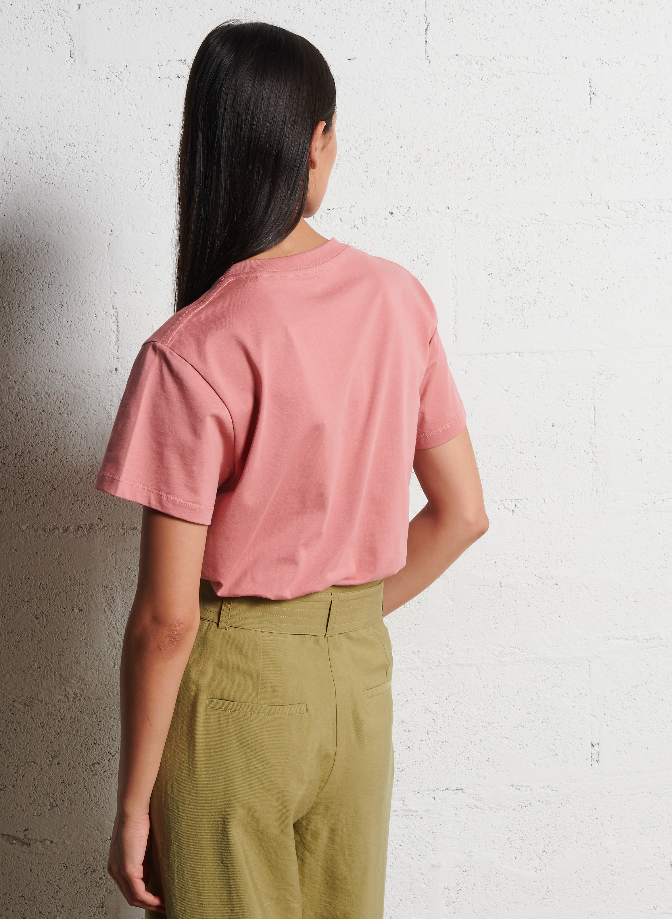 Tee-shirt droit col rond sérigraphié en coton ioni BA&SH Rose