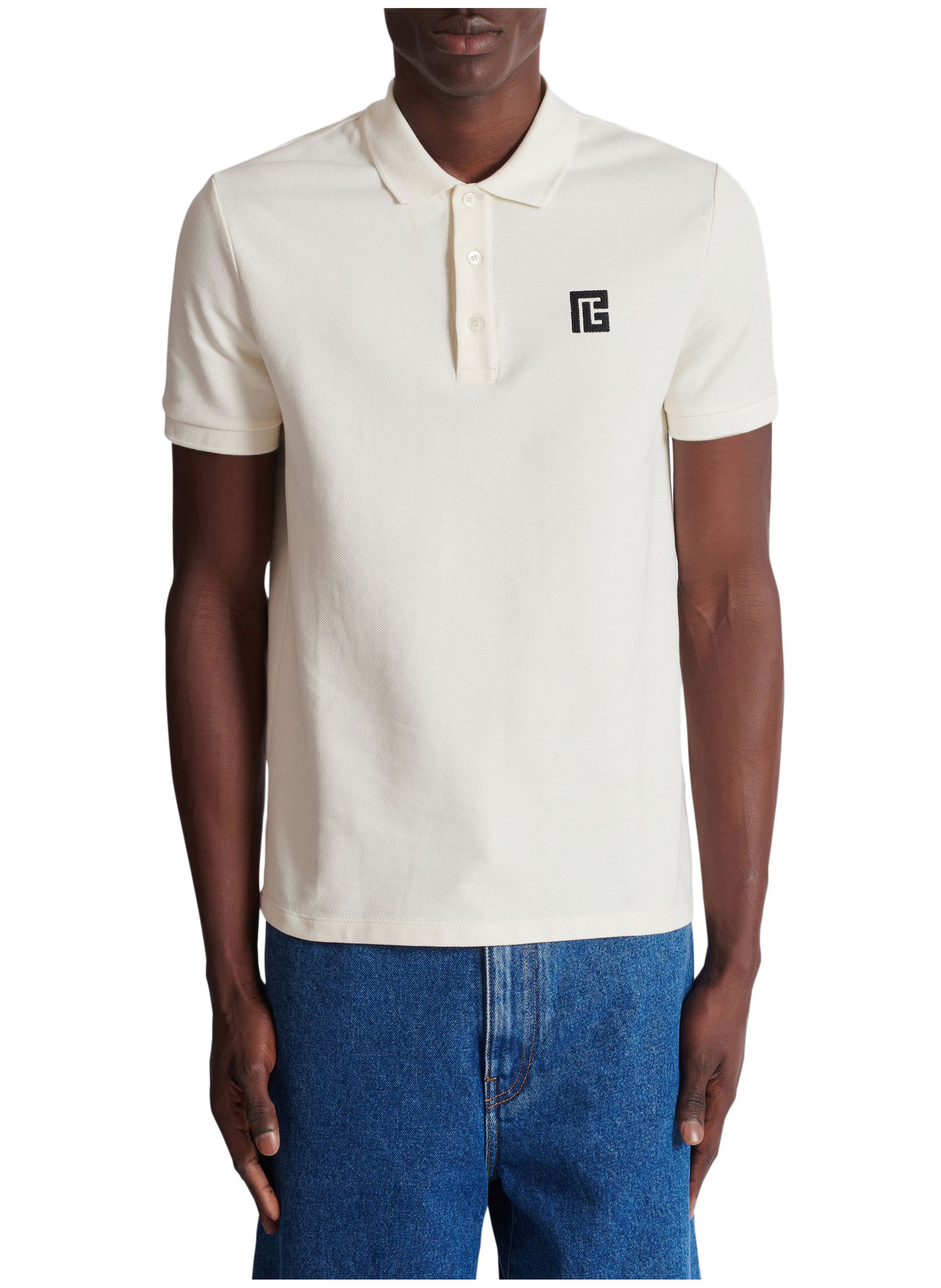 Polo en coton brodé BALMAIN Blanc