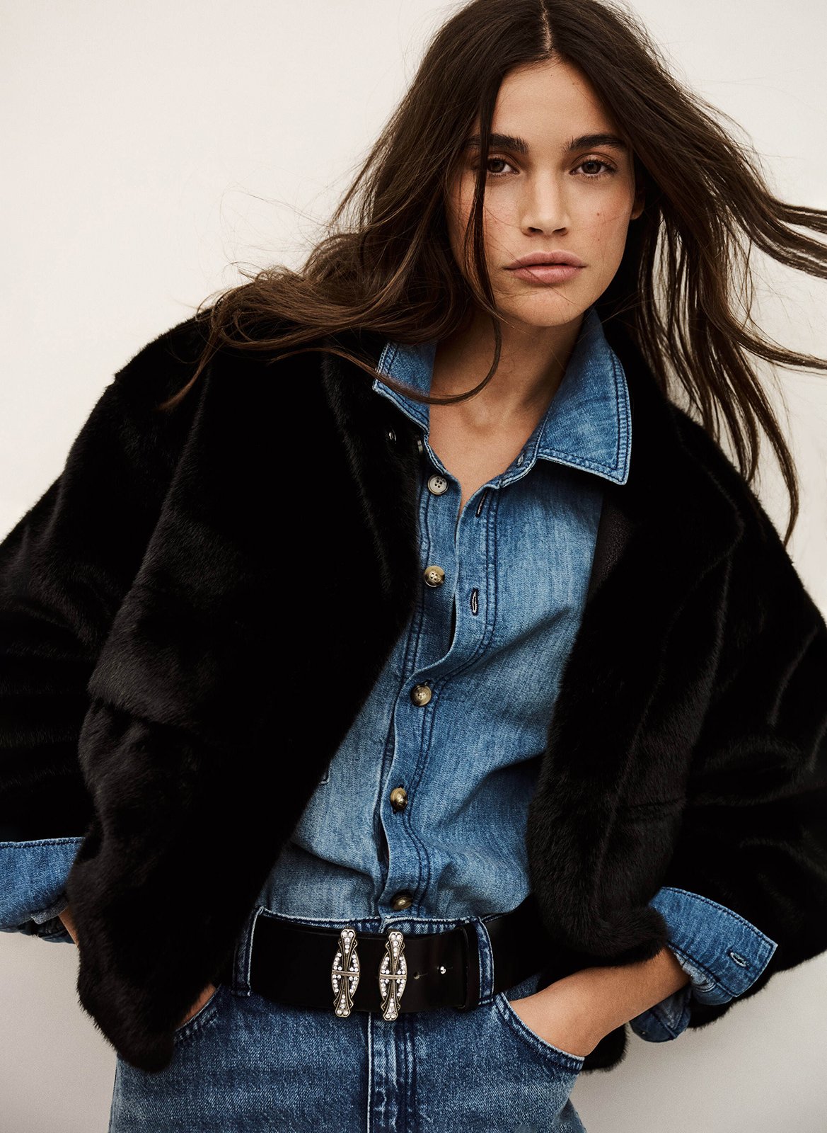 Manteau col montant effet fourrure paros BA&SH Noir