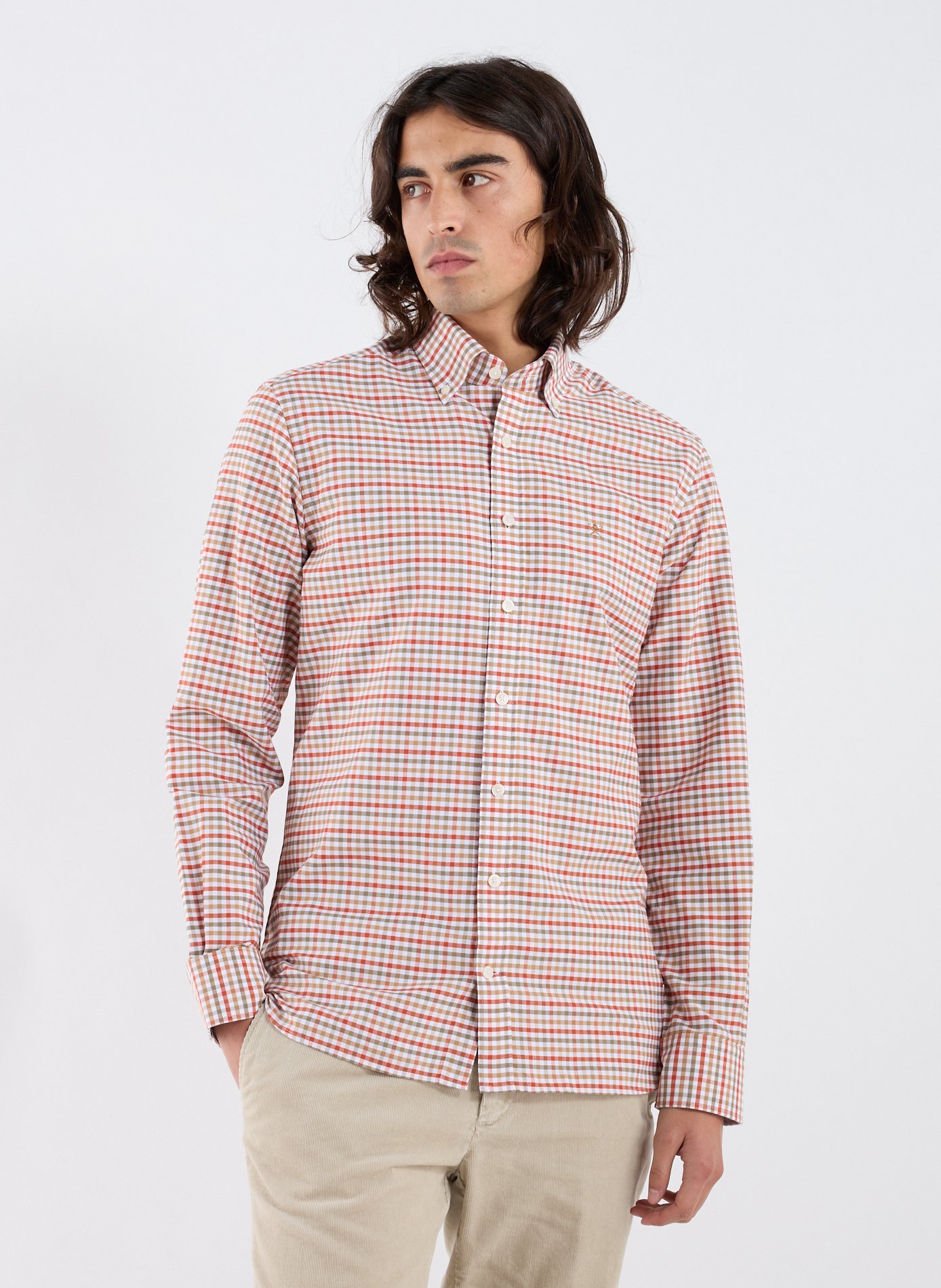 HACKETT Chemise col américain à carreaux en coton Vert