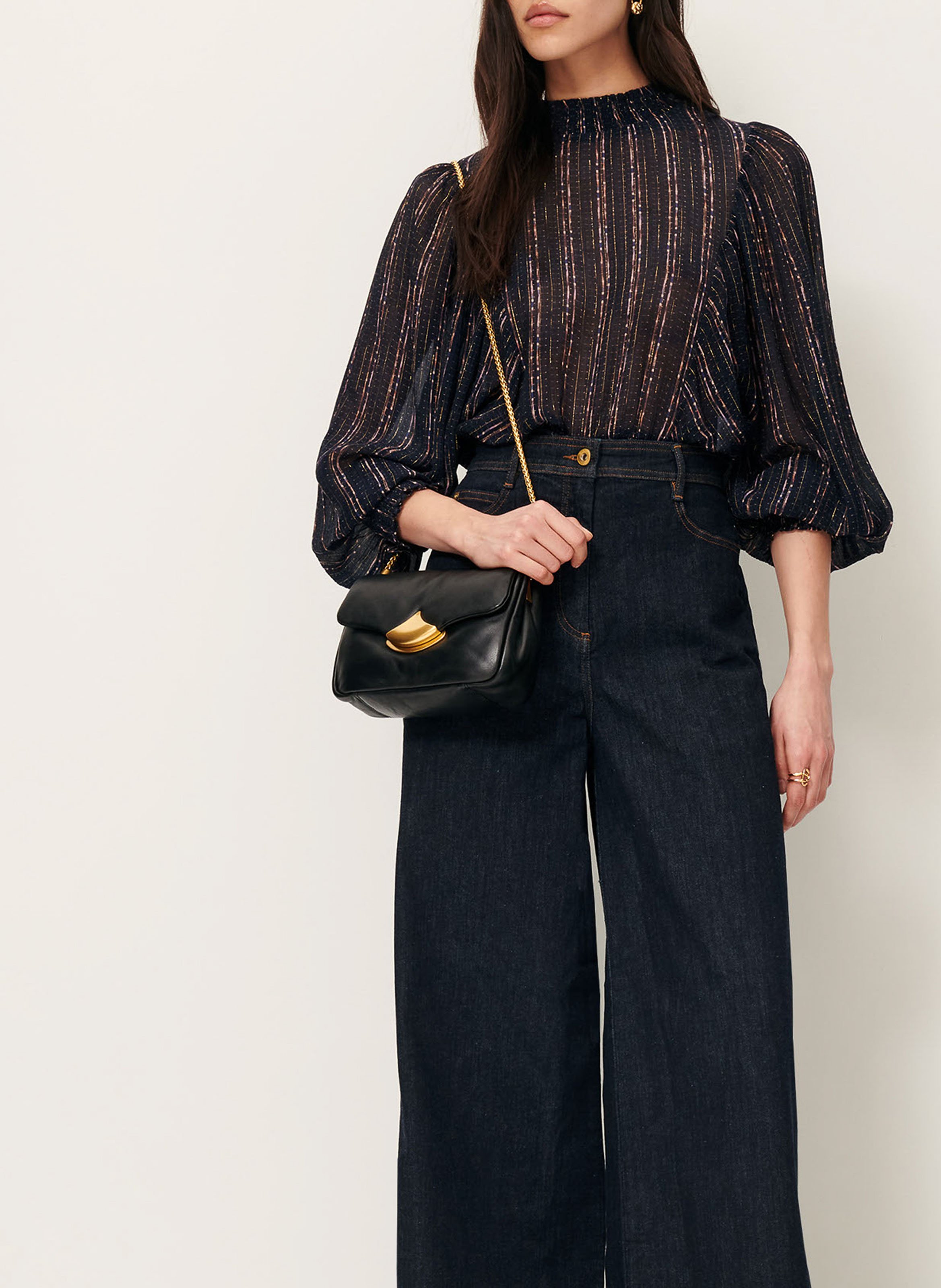 Blouse col montant droite imprimée duchess SESSUN Bleu