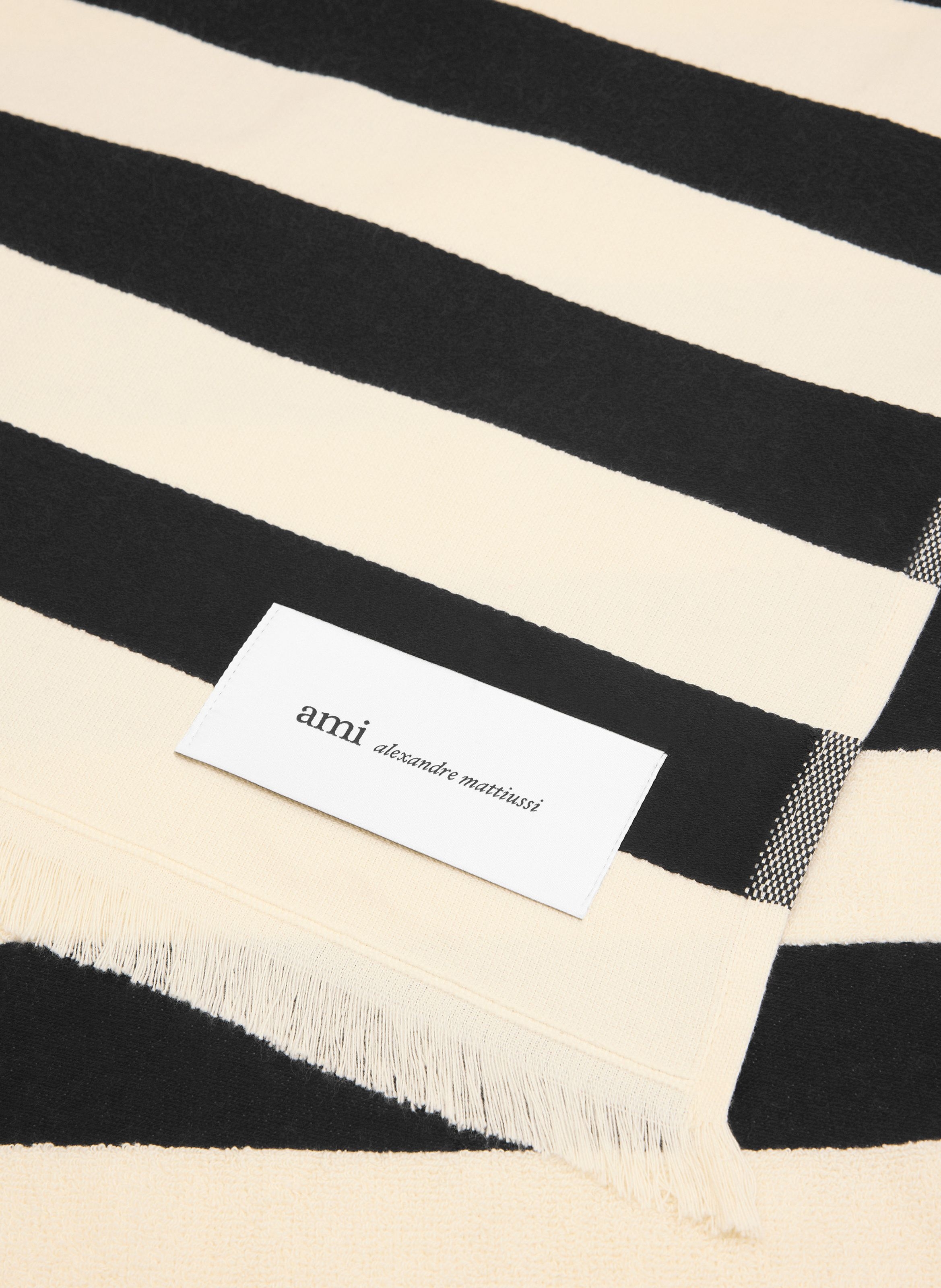 Serviette de plage à rayures unisexe en coton AMI PARIS Noir