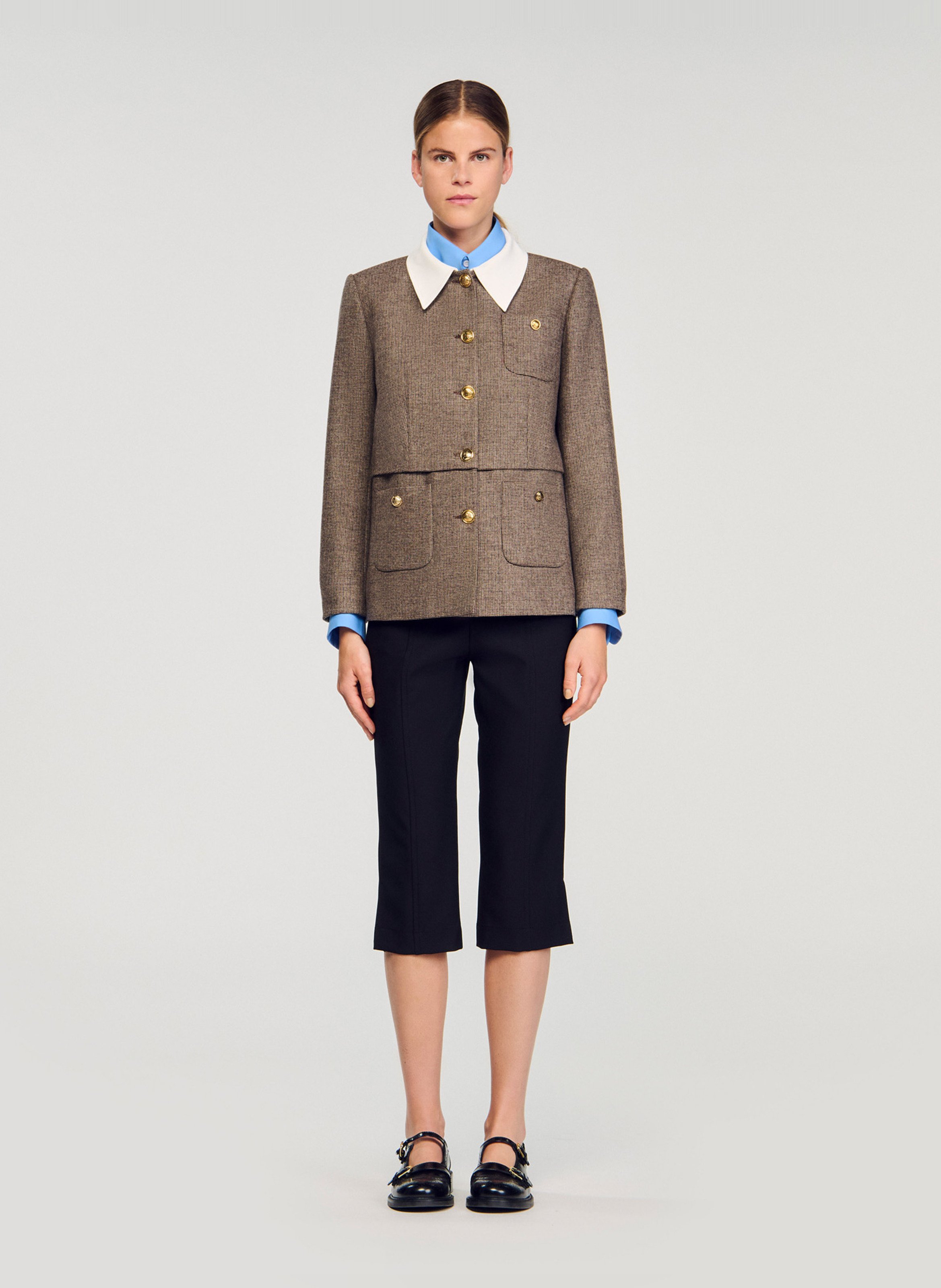 Veste tailleur droite imprimée SANDRO Marron