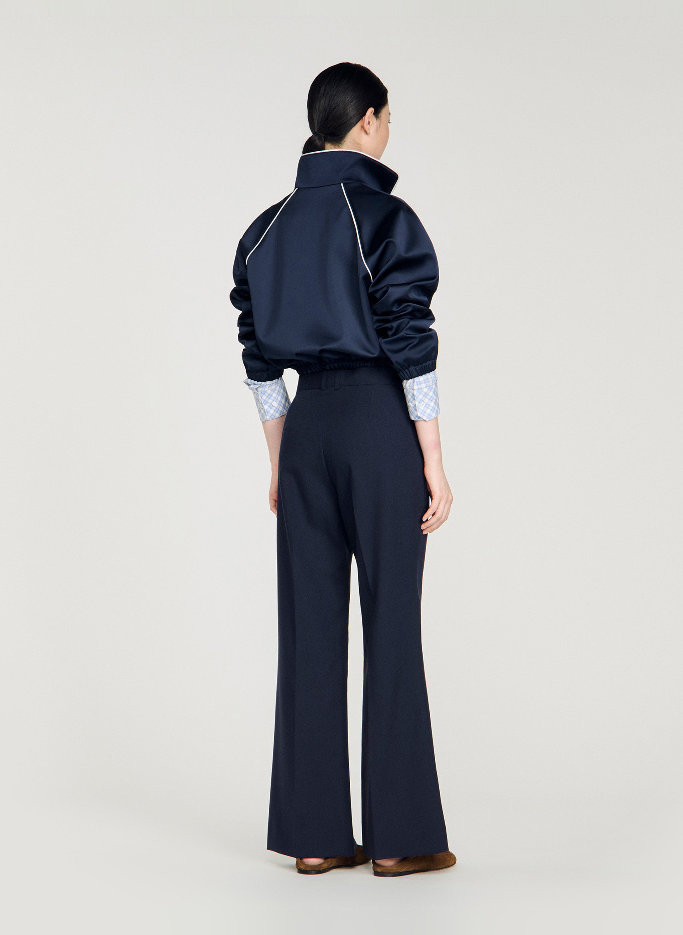 Pantalon large en laine mélangée SANDRO Bleu