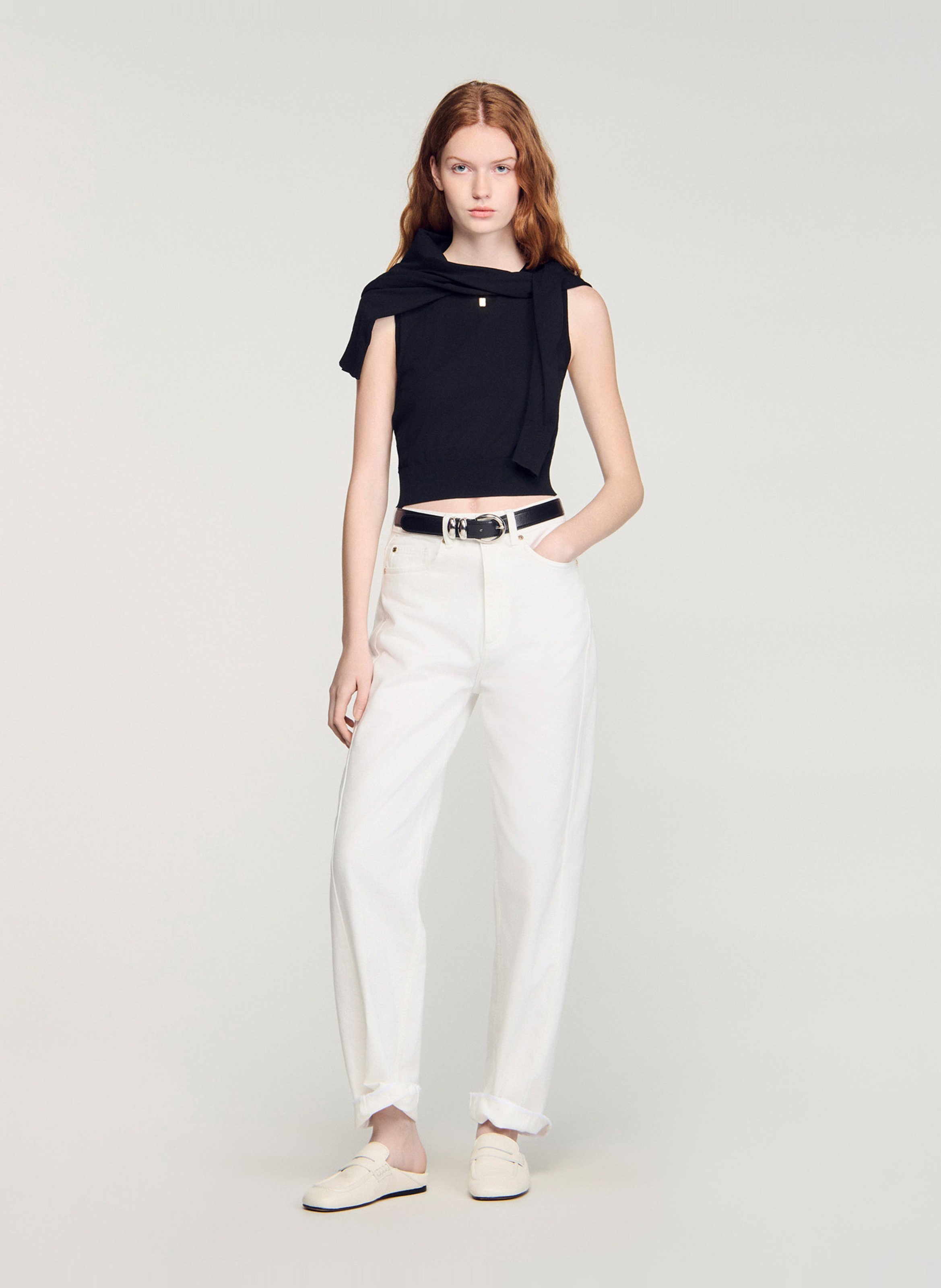 Top col rond en cootn mélangé SANDRO Noir