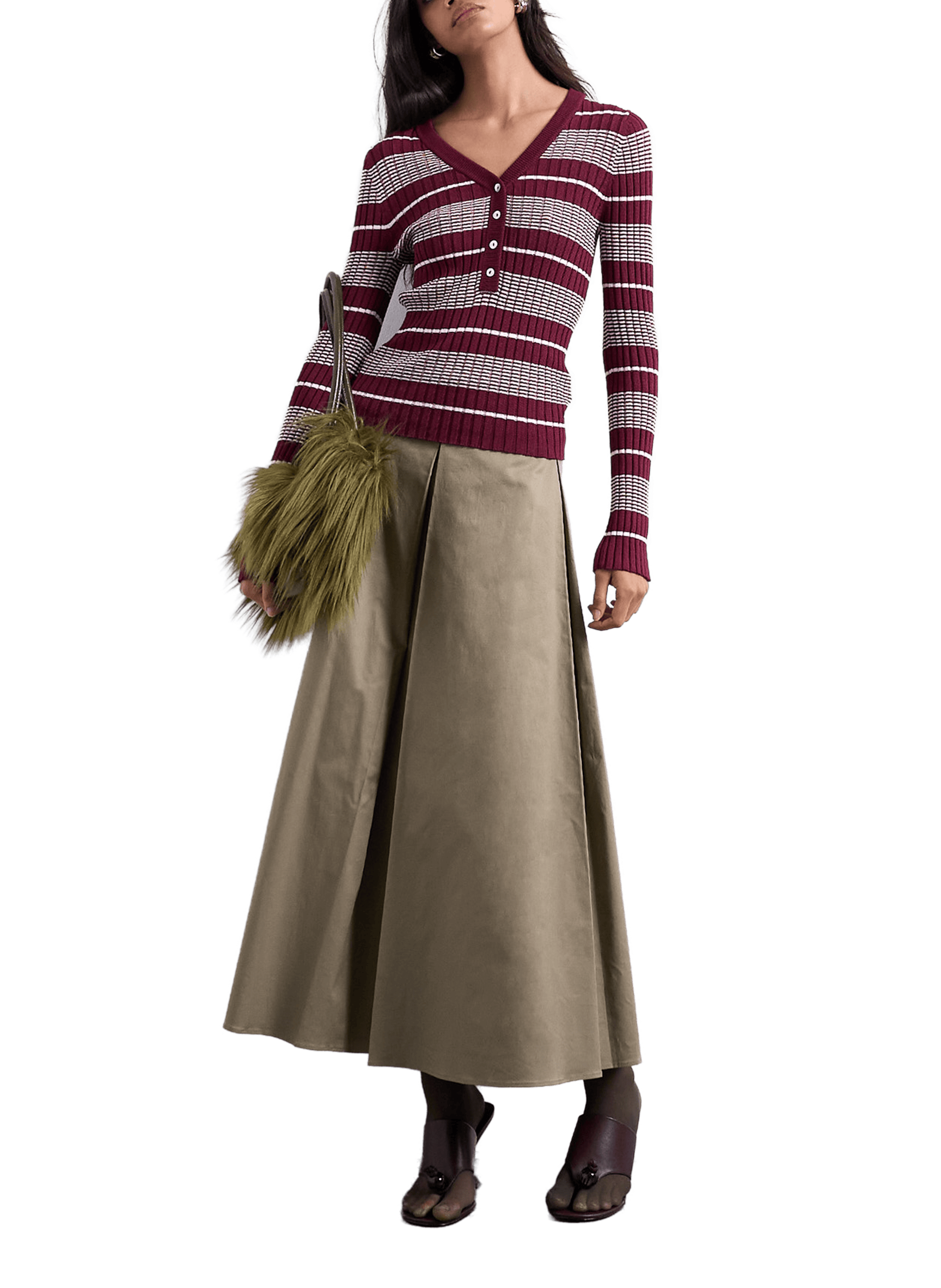 V-neck Striped Sweater TOPSHOP Red