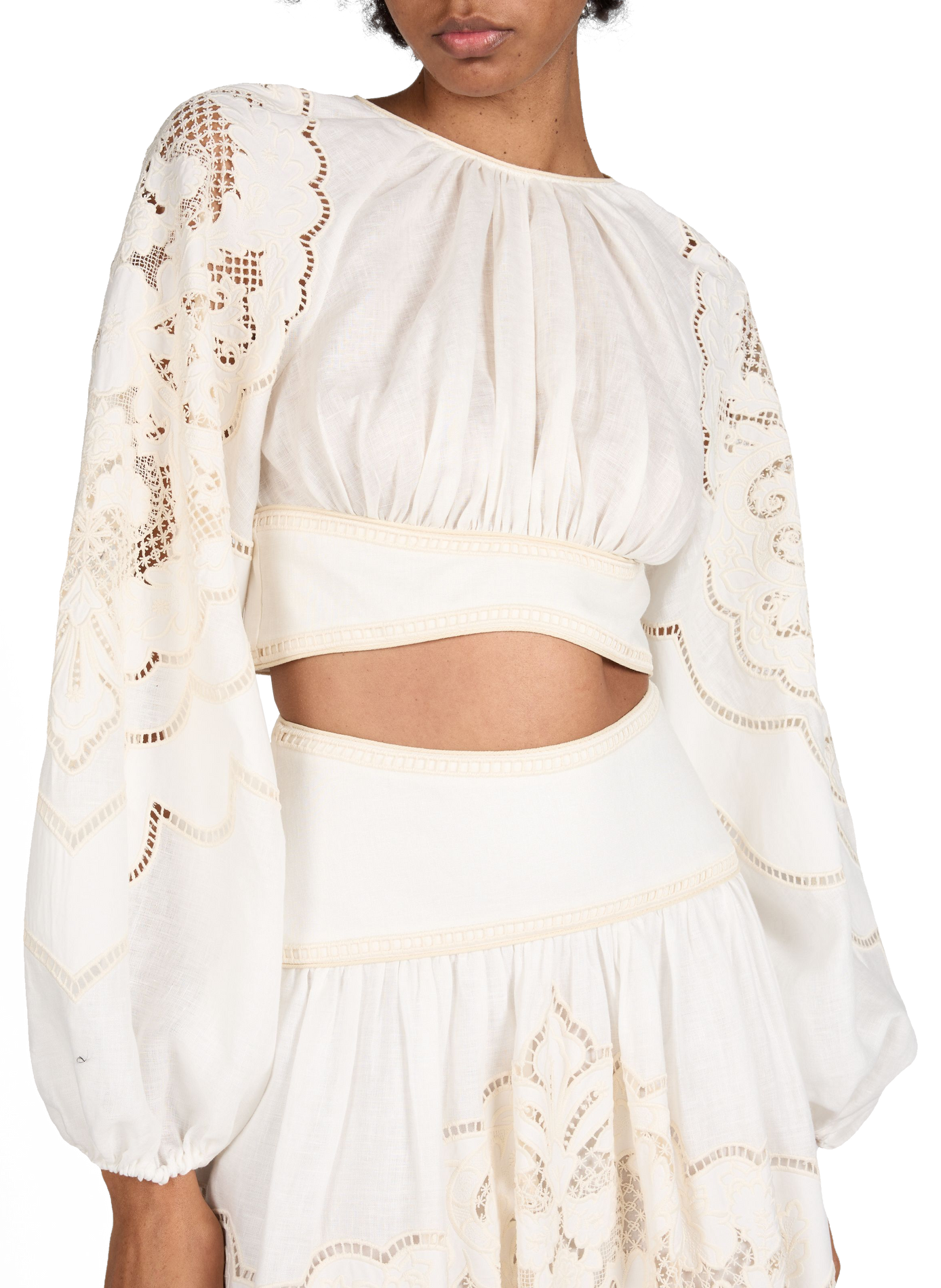 Top brodé à col rond en lin ZIMMERMANN Blanc