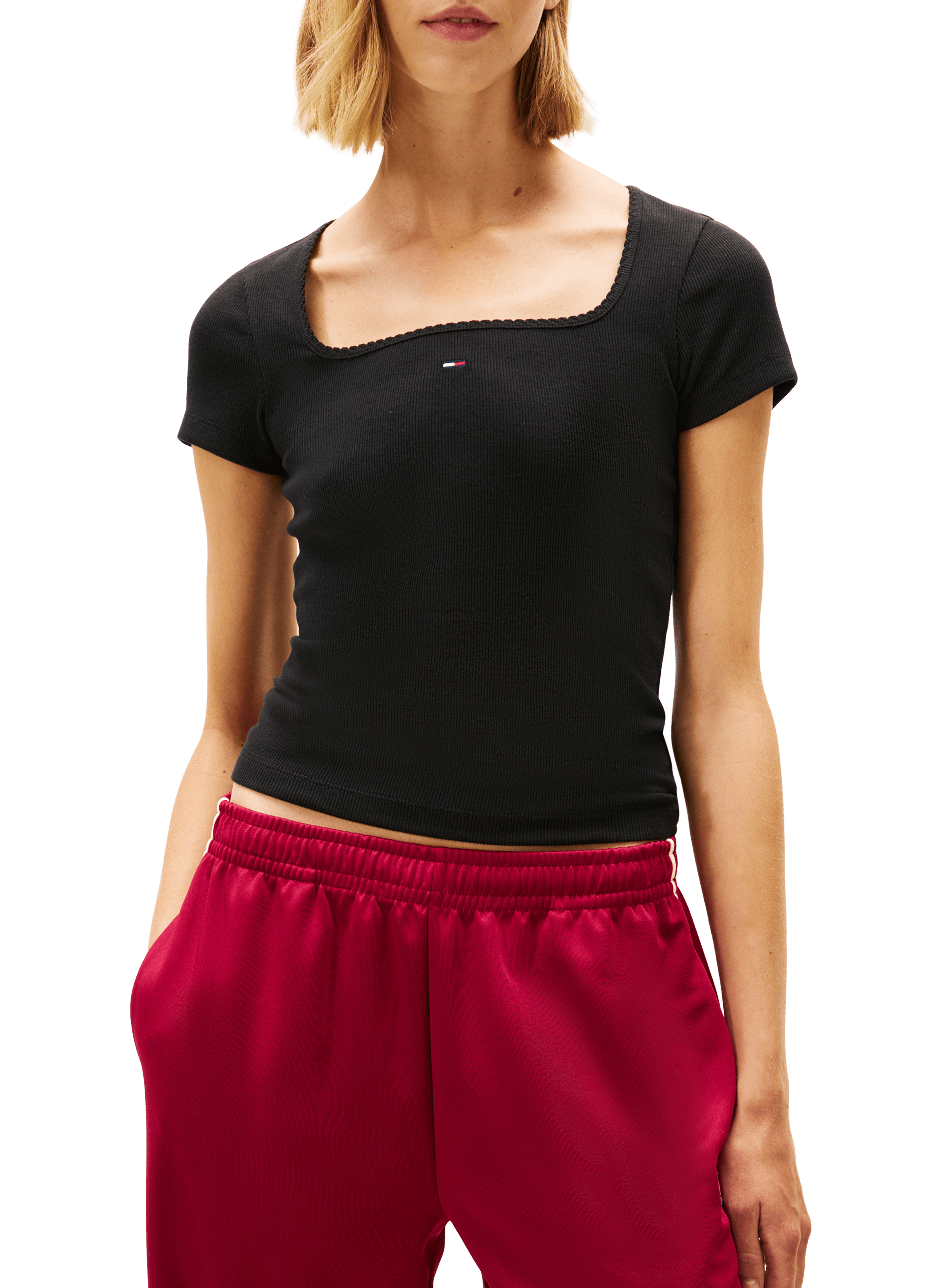 T-shirt côtelé en coton mélangé TOMMY HILFIGER Noir