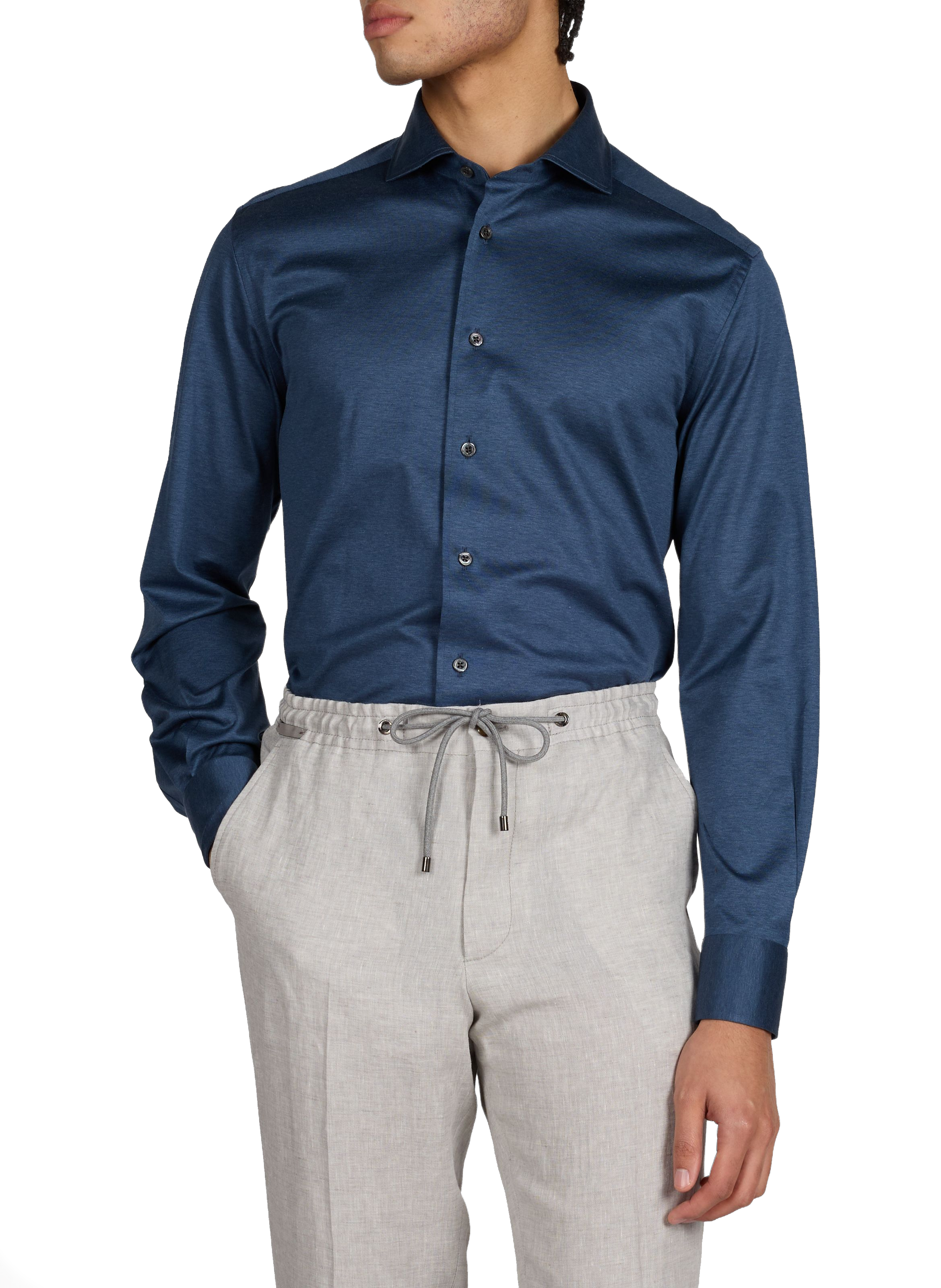 Straight Satin Cotton Shirt CORNELIANI Blue