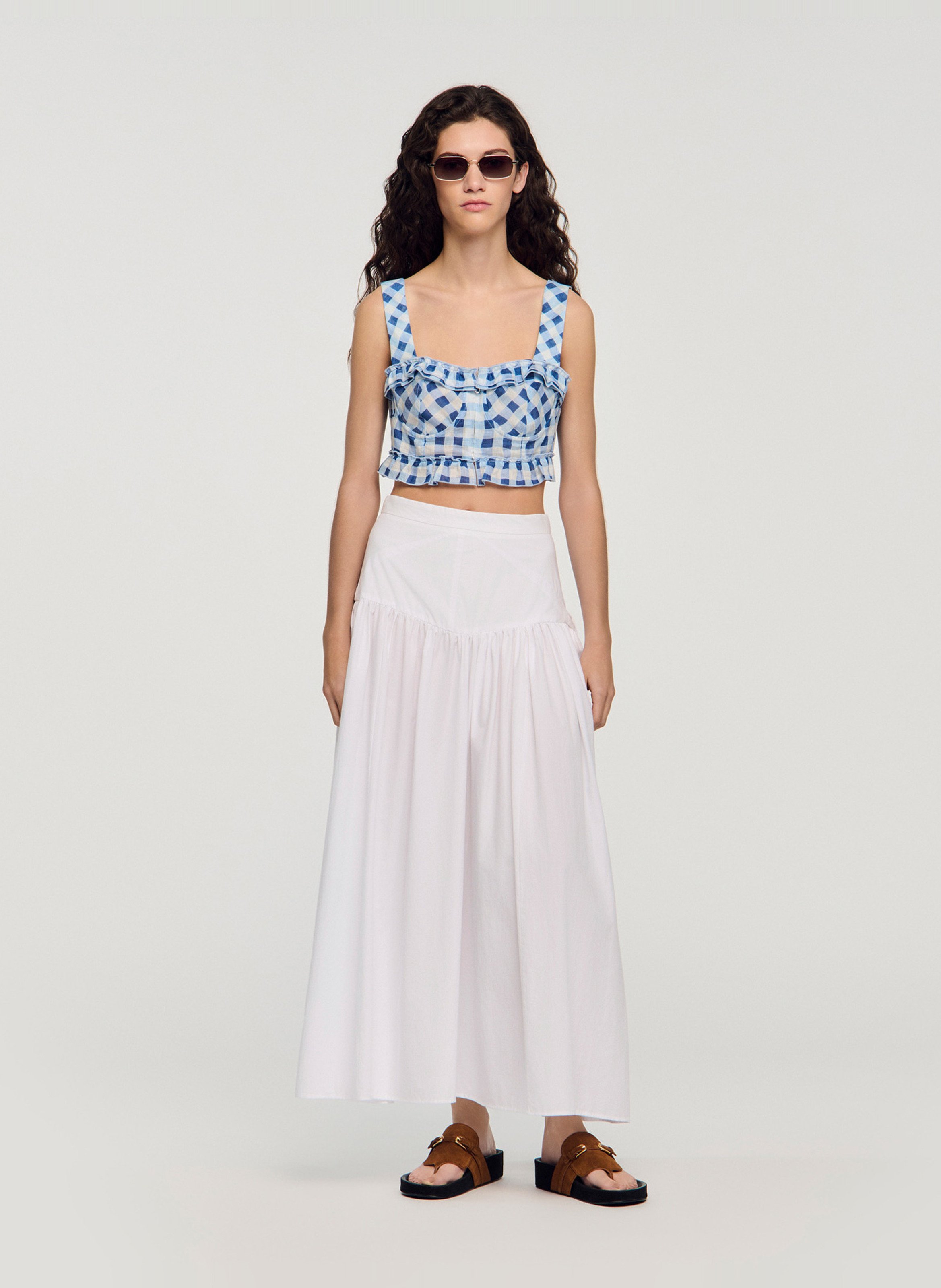 Top court en lin mélangé SANDRO Bleu