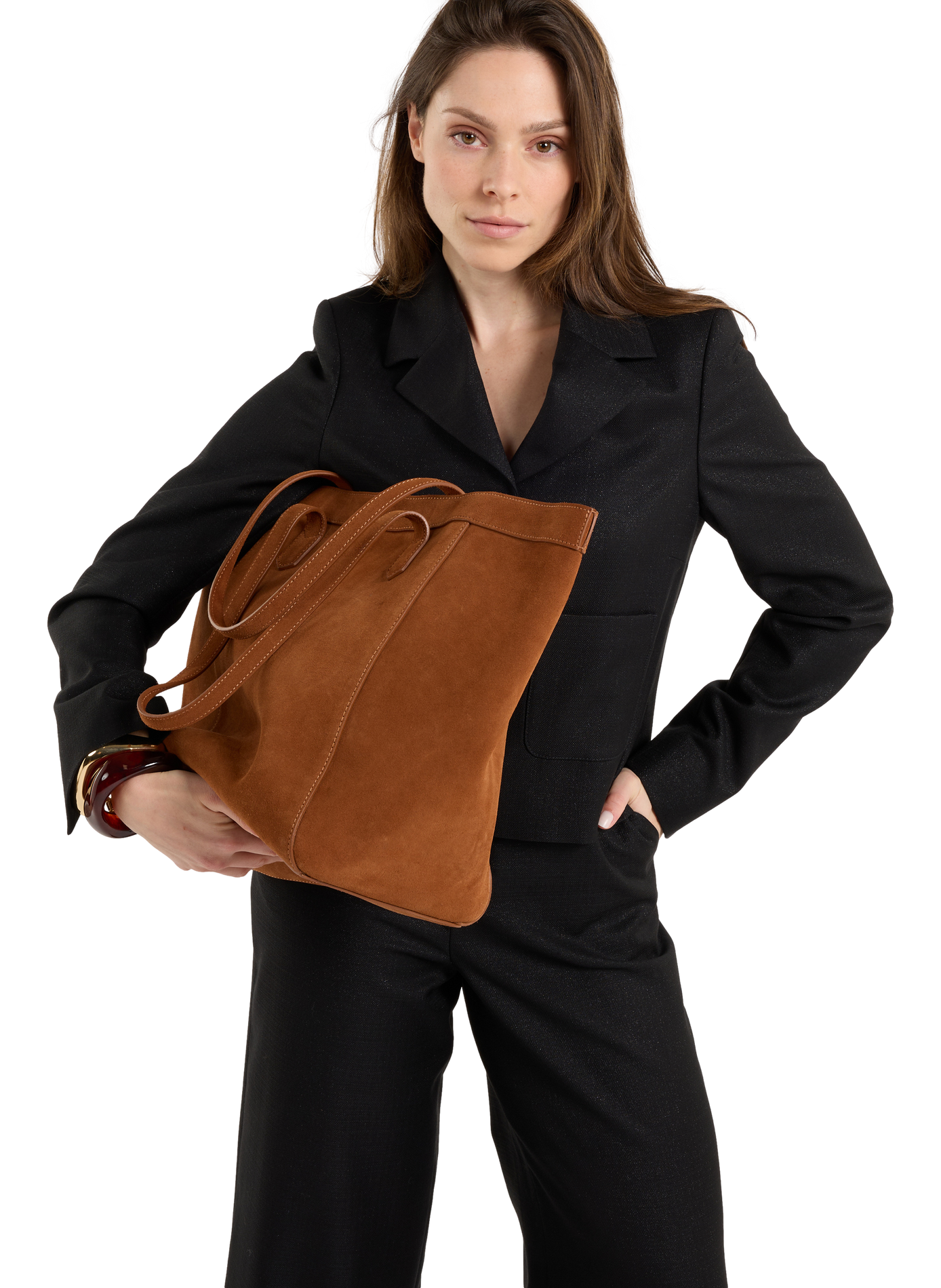 Sac cabas Enzo en cuir suédé SAISON 1865 Marron