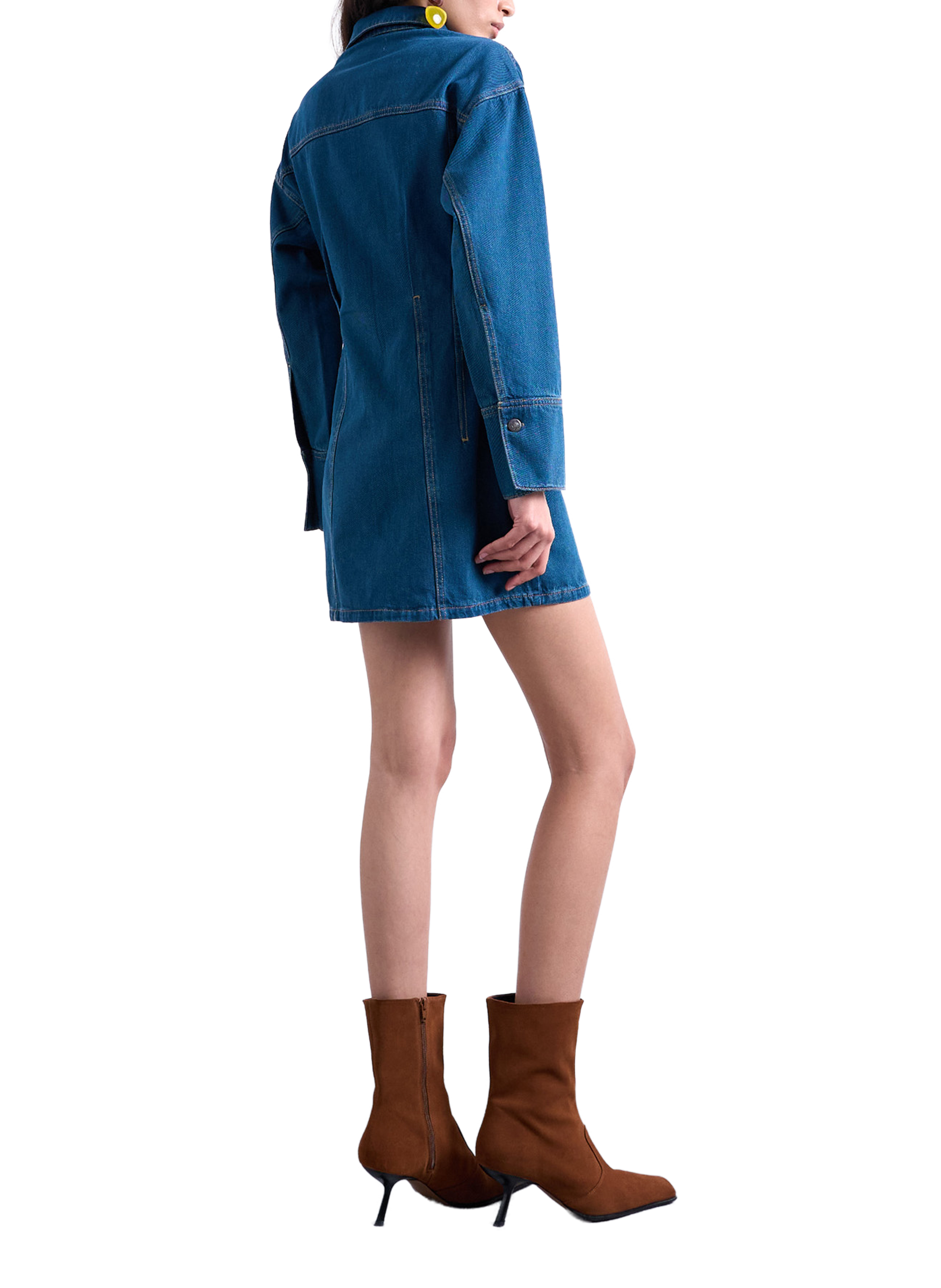 Short buttoned denim dress in cotton TOPSHOP Blue