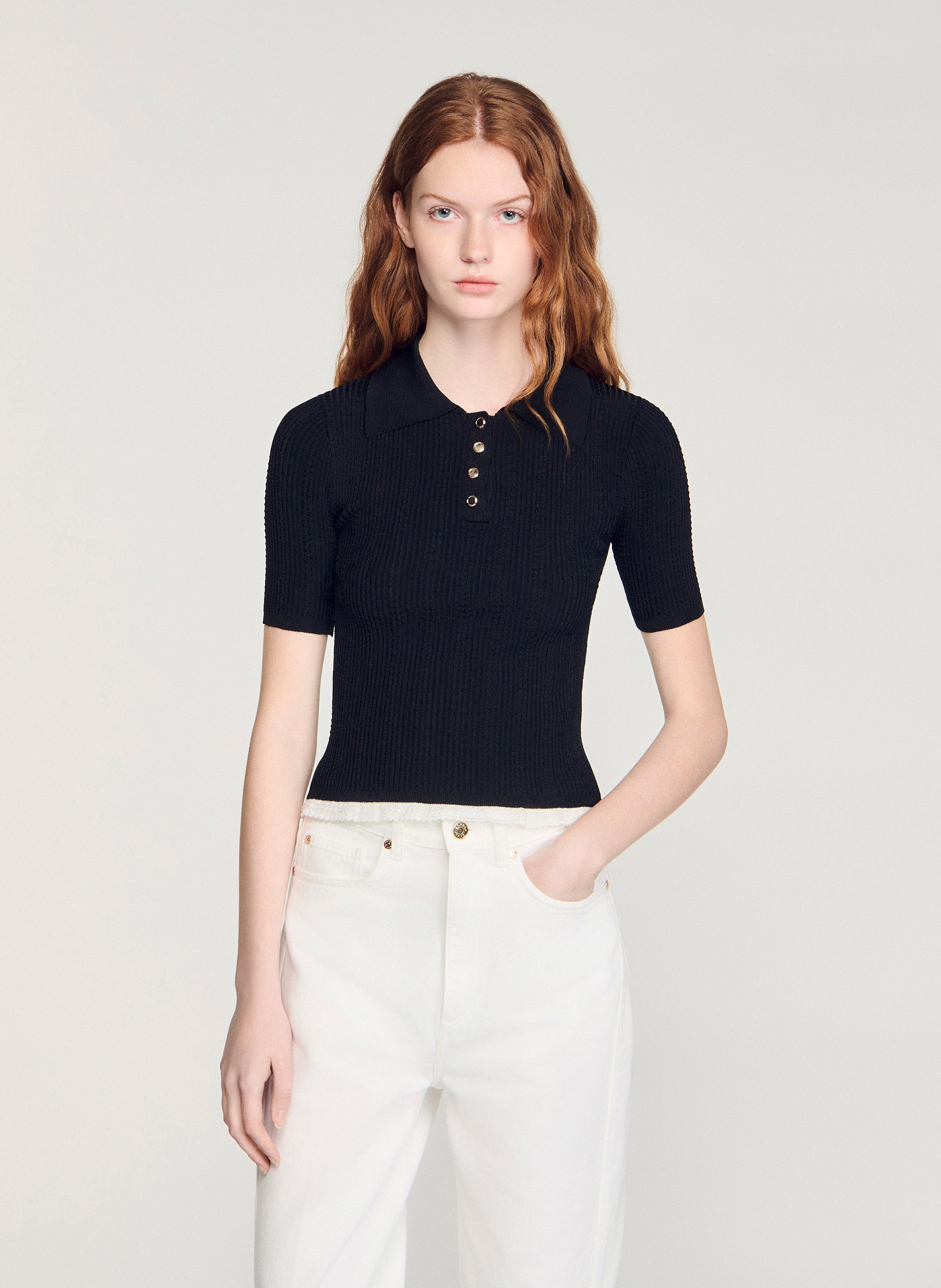 Top col polo SANDRO Noir