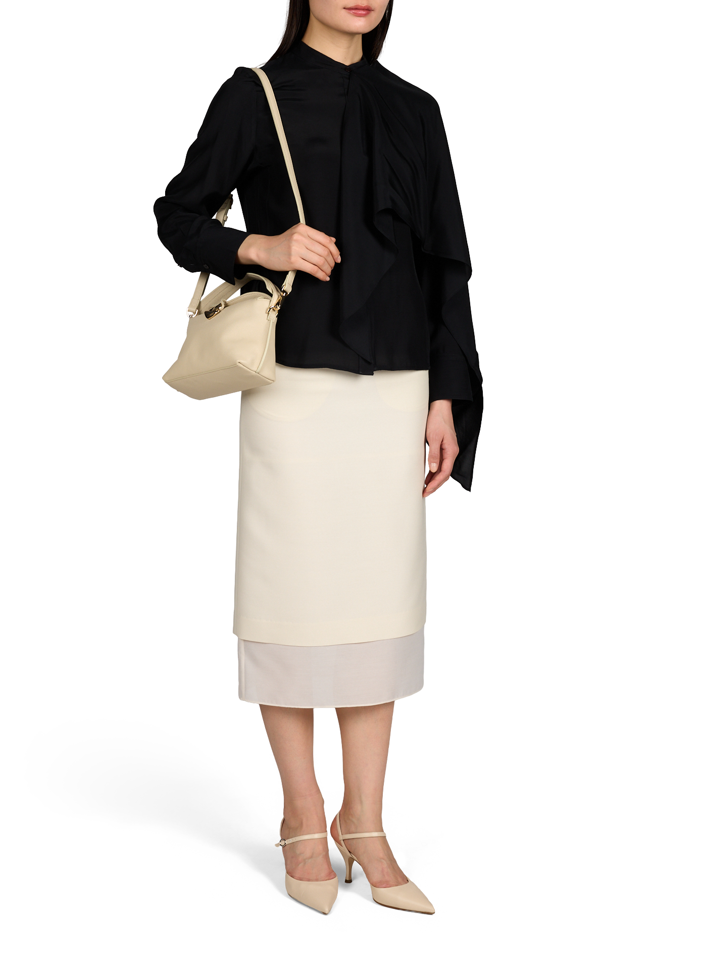 Blouse droite unie avec cape SANDBEIGE Noir