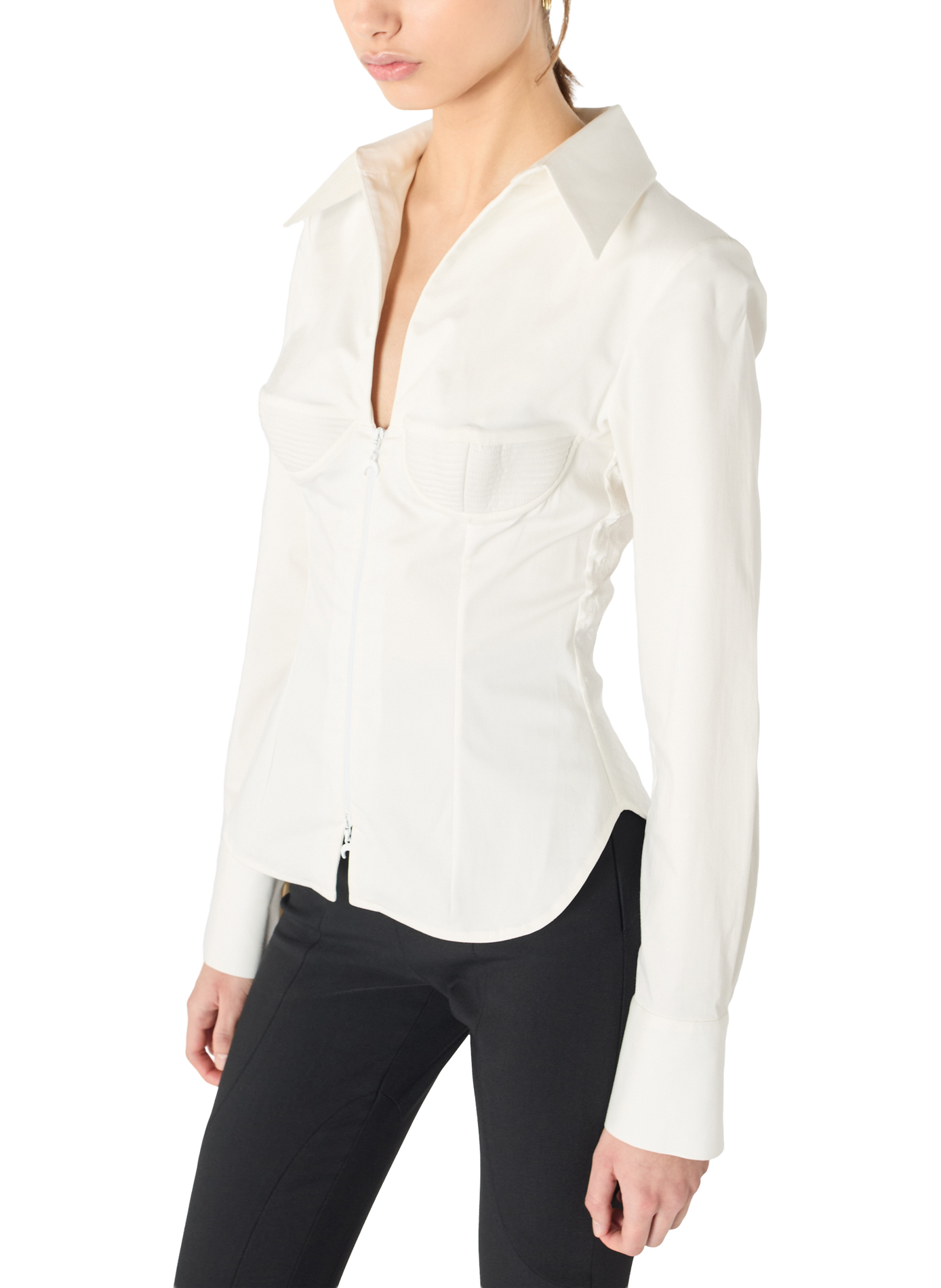 Chemise zippée en percale stretch deadstock MARINE SERRE Blanc