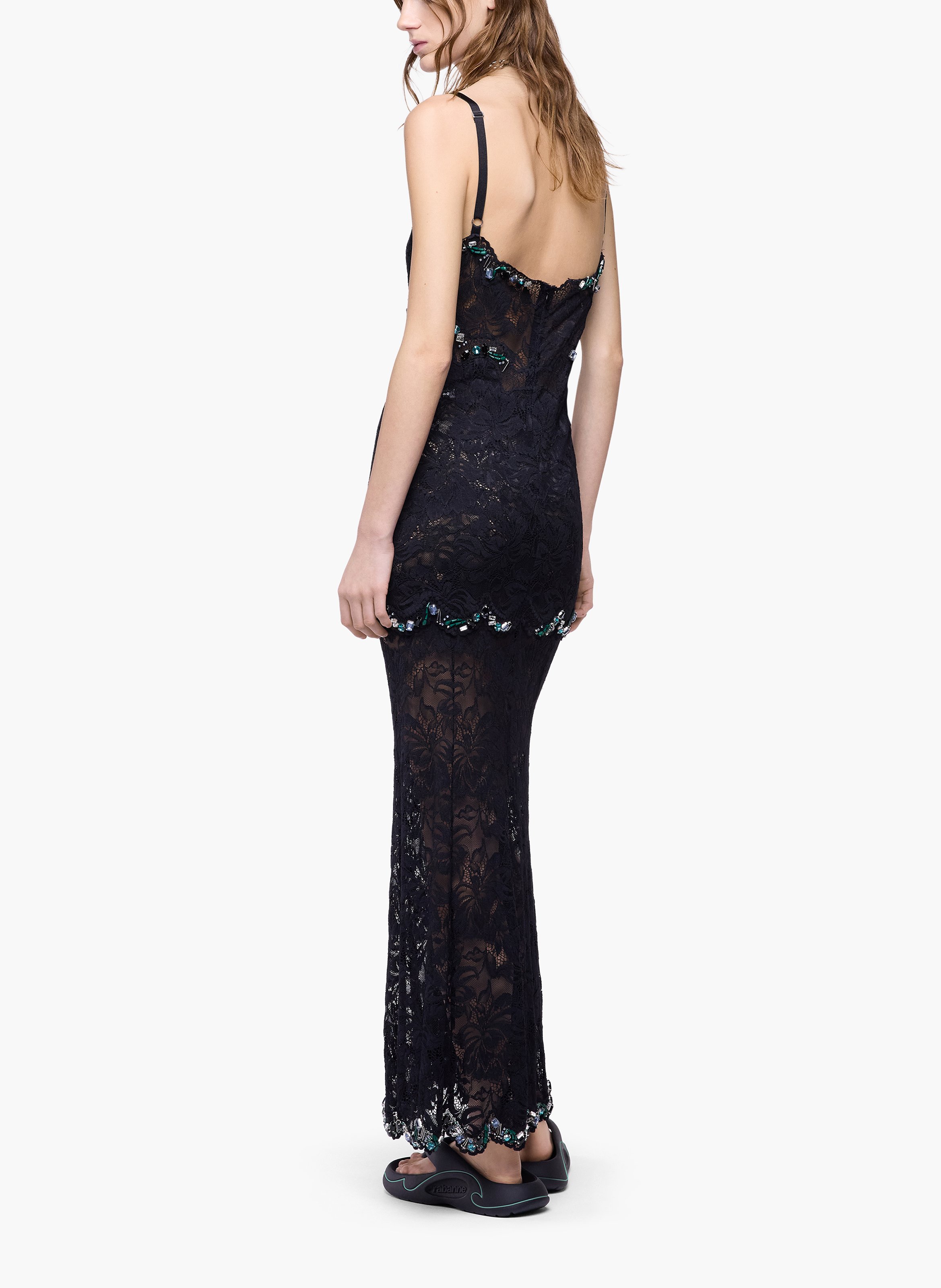 Robe longue en dentelle brodée à la main | Noir RABANNE Femme