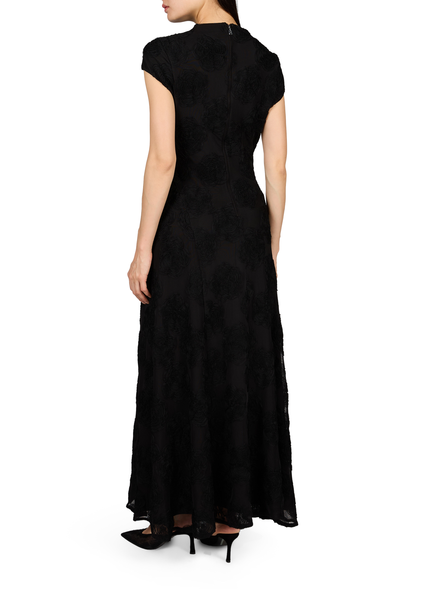 Maxikleid aus geblümtem Mesh ROTATE Schwarz