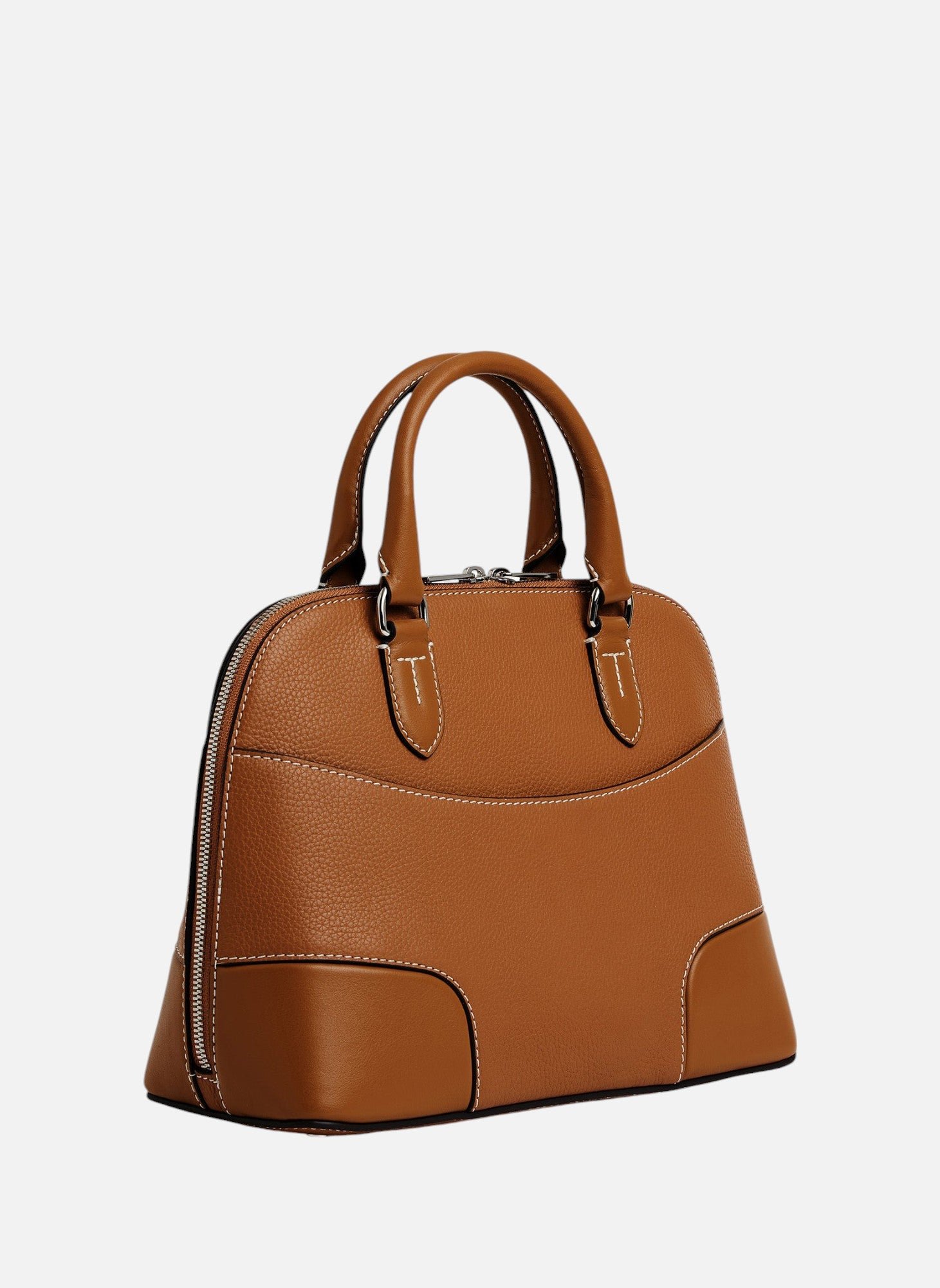 Sac à main moyen modèle romy en cuir grainé et lisse LE TANNEUR Marron