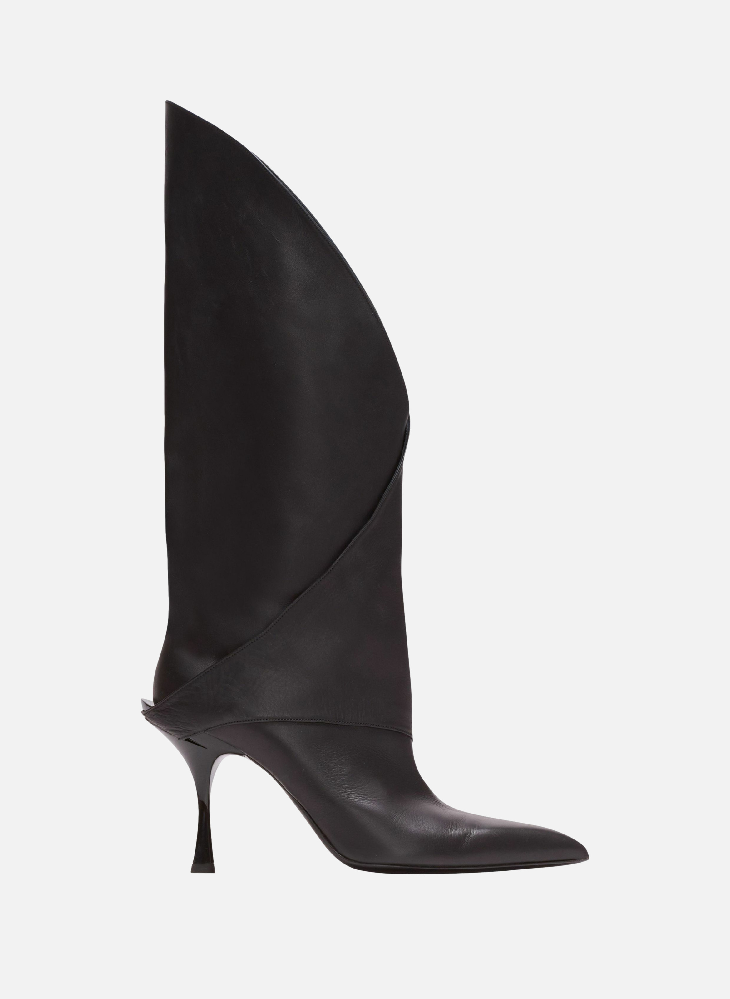 Bottes à talons twist en cuir BALMAIN Noir
