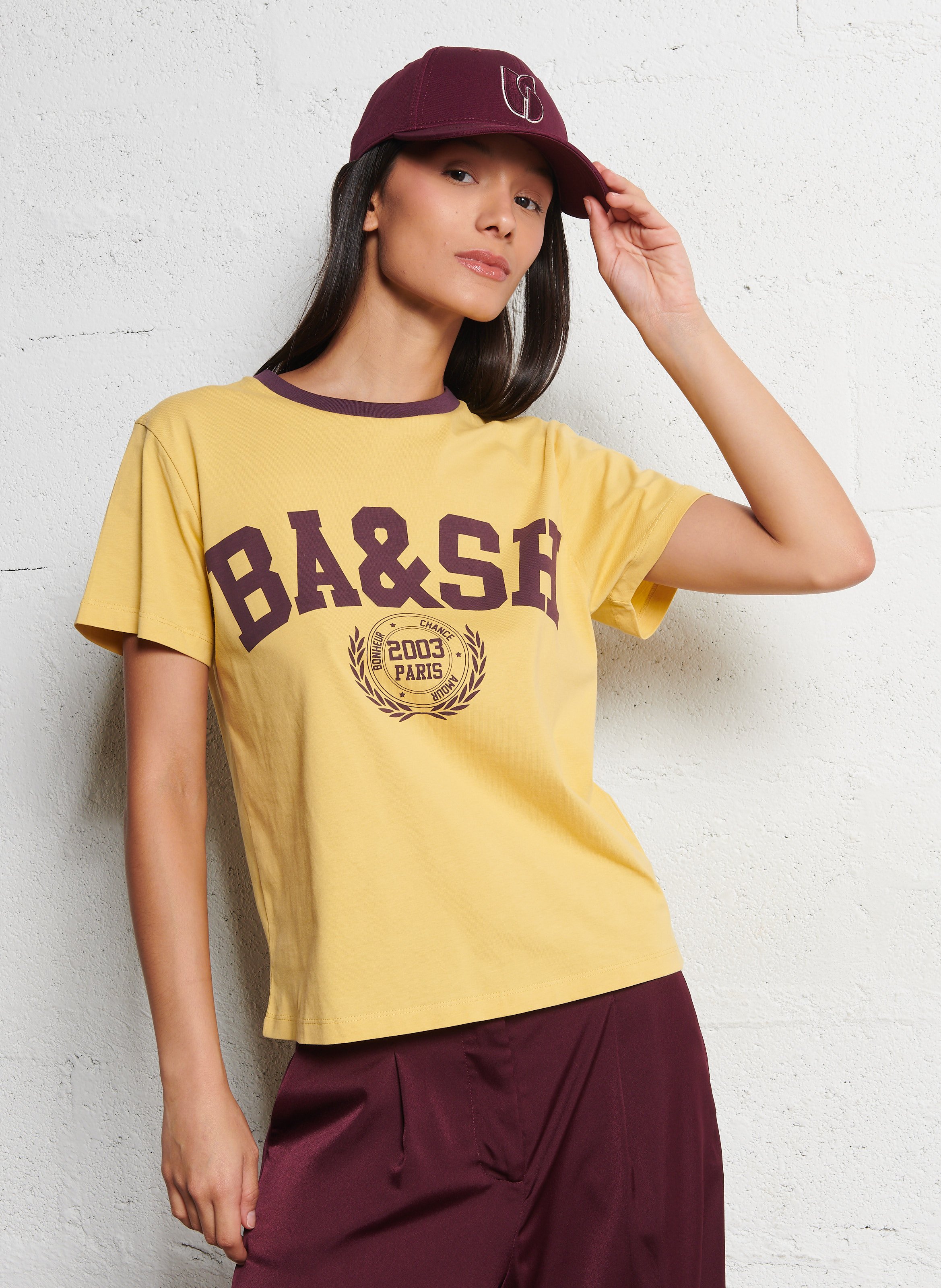 Tee-shirt droit col rond sérigraphié en coton ioni BA&SH Jaune