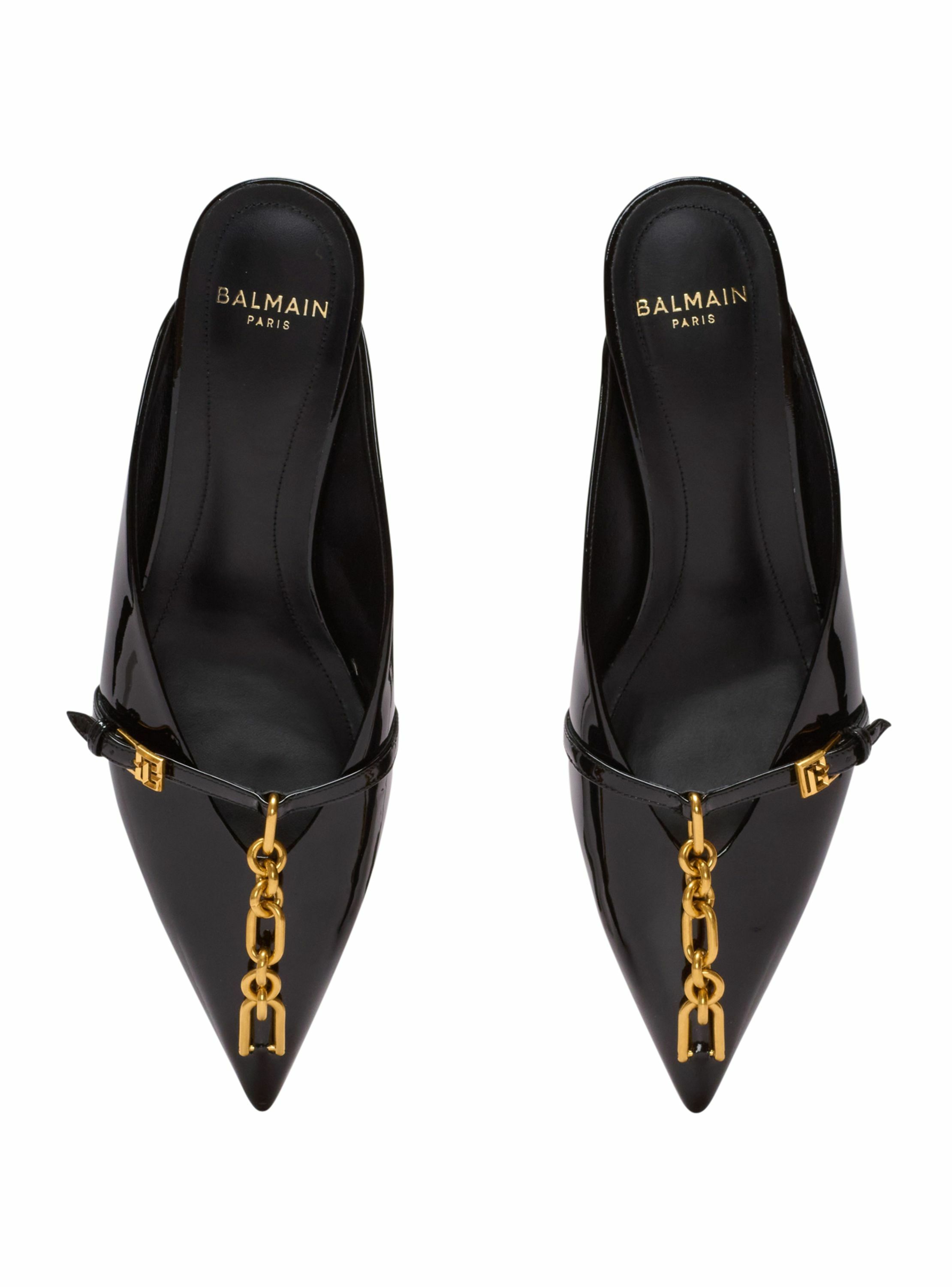 Mules sync en cuir verni à bout pointu BALMAIN Noir