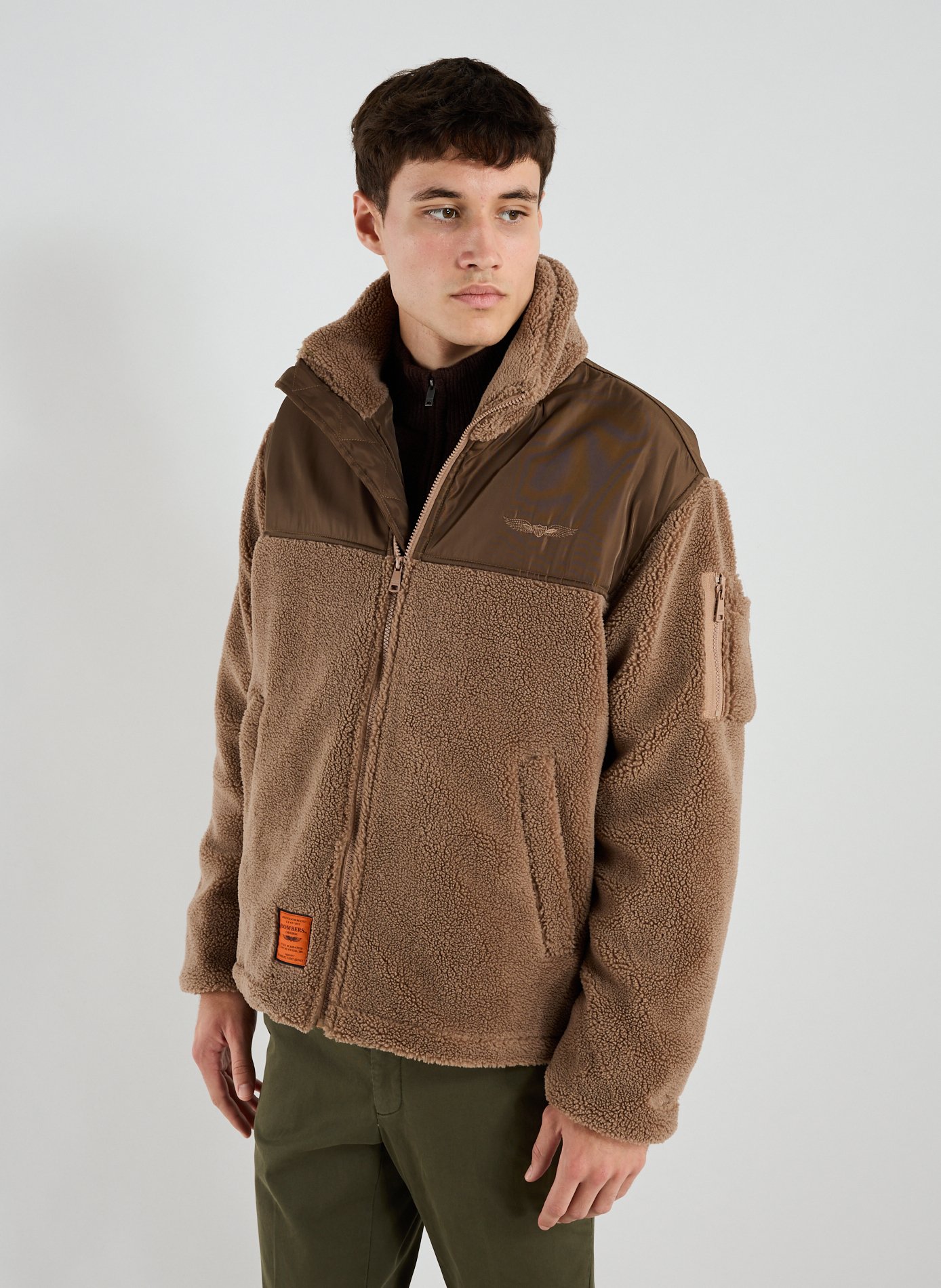 BOMBERS ORIGINAL Weite Fleecejacke mit Stehkragen Braun