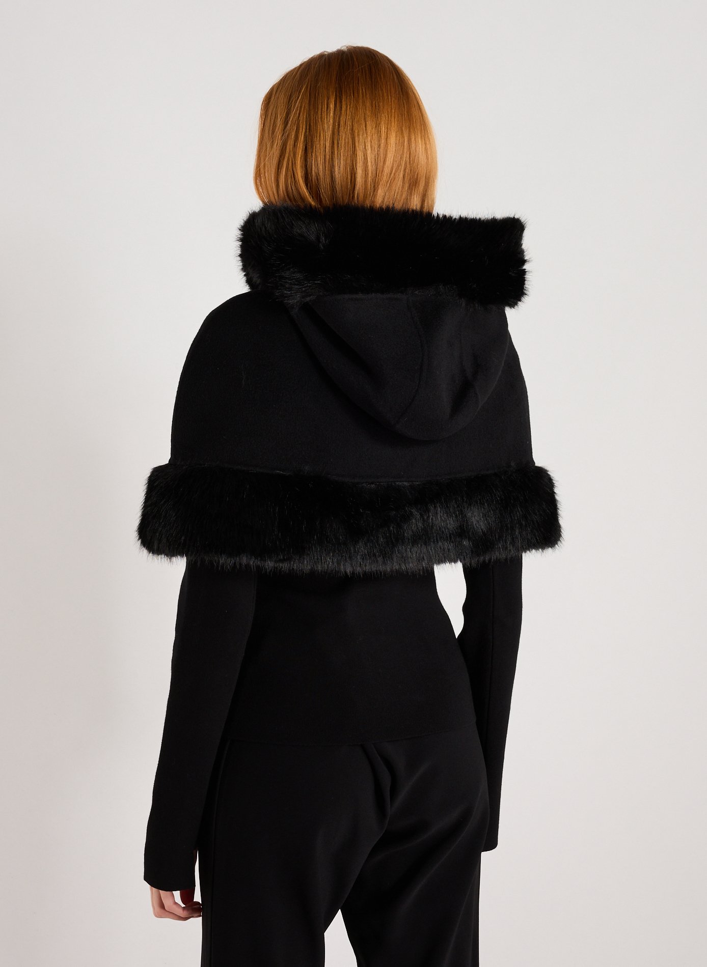Marta hooded cape with faux fur effect in wool BY MALENE BIRGER Black