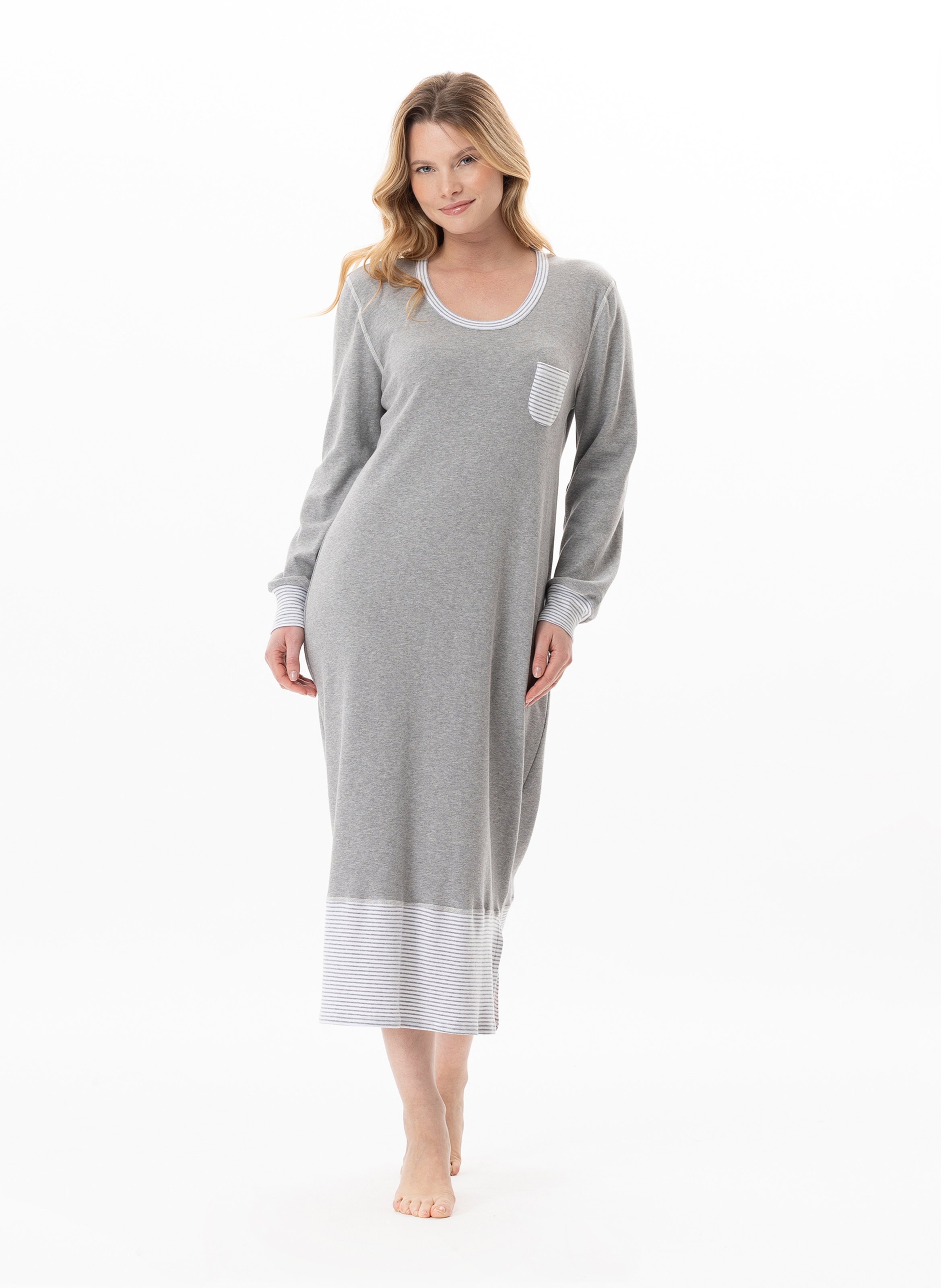 Chemise de nuit longue en coton flocon 111 LE CHAT Gris