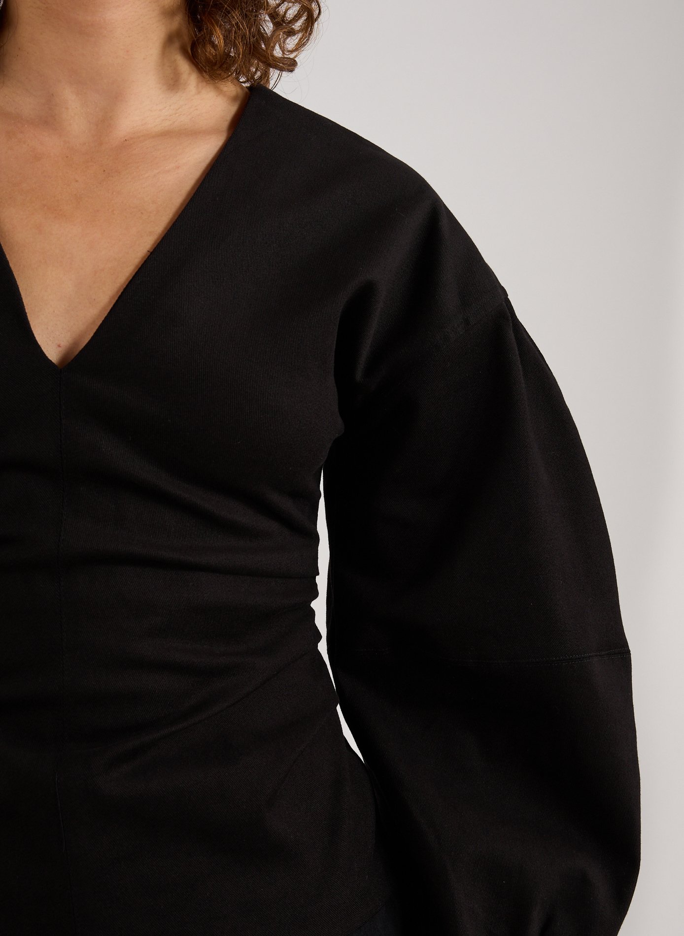 Top col V en coton TOPSHOP Noir