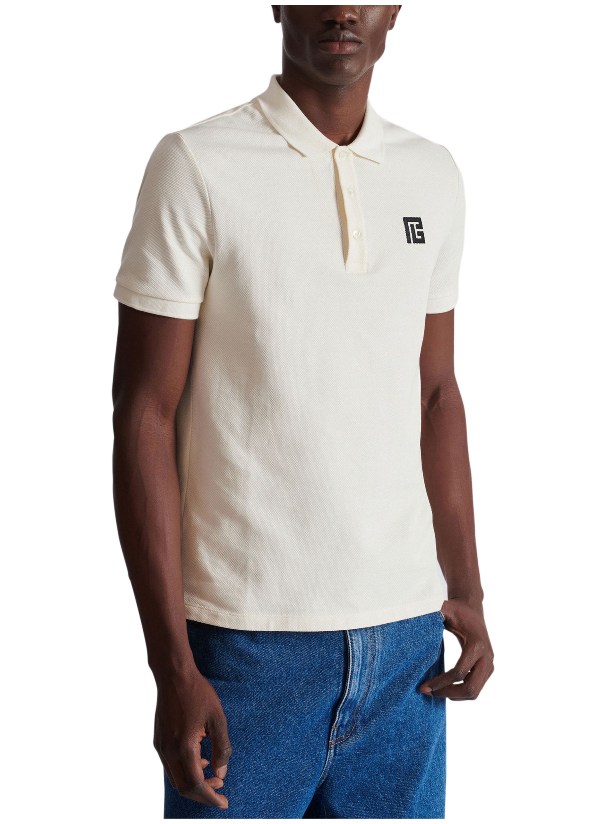 Polo en coton brodé BALMAIN Blanc