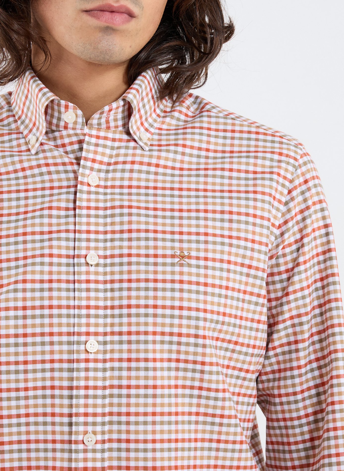 Checked cotton American collar shirt HACKETT Green