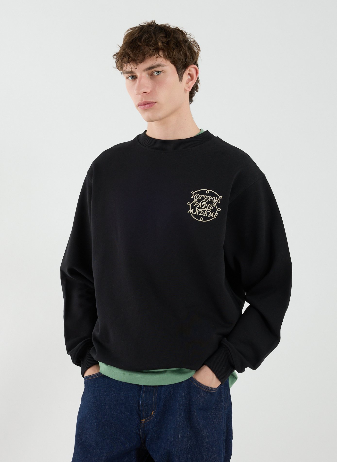 Pull ample brodé en coton DROLE DE MONSIEUR Noir