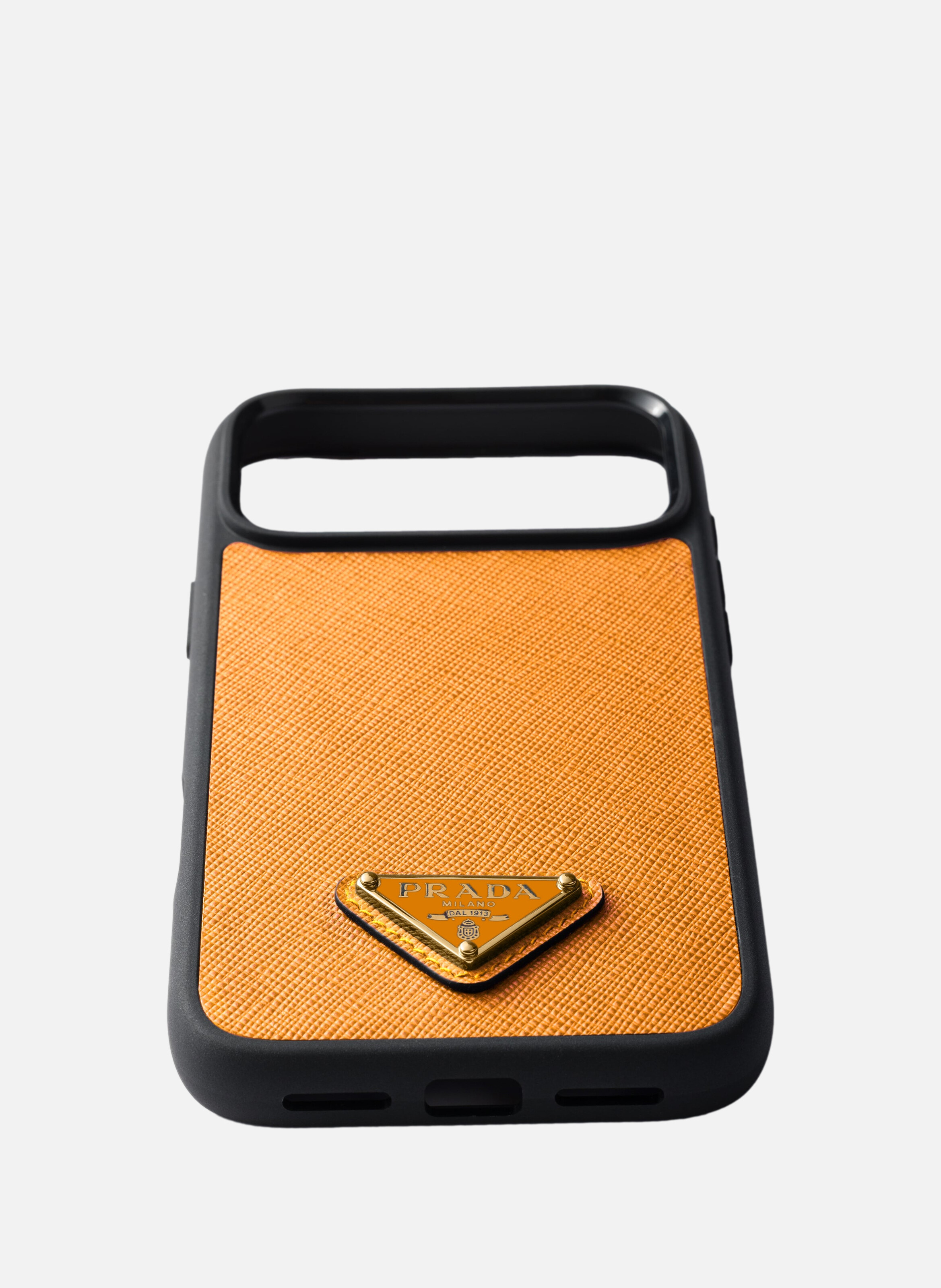 Coque pour iphone 17 pro max en cuir saffiano PRADA Orange