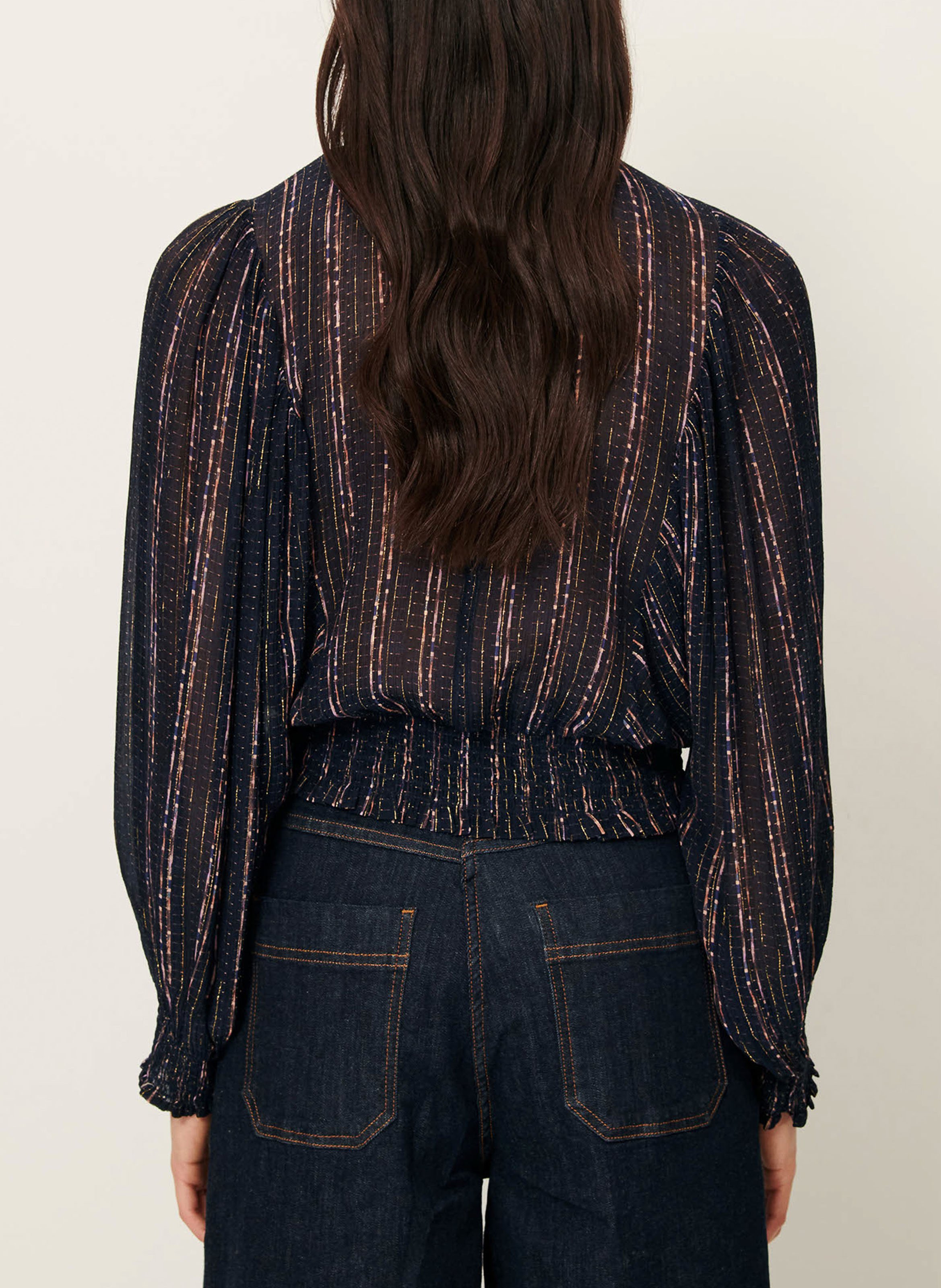 Blouse col montant droite imprimée duchess SESSUN Bleu